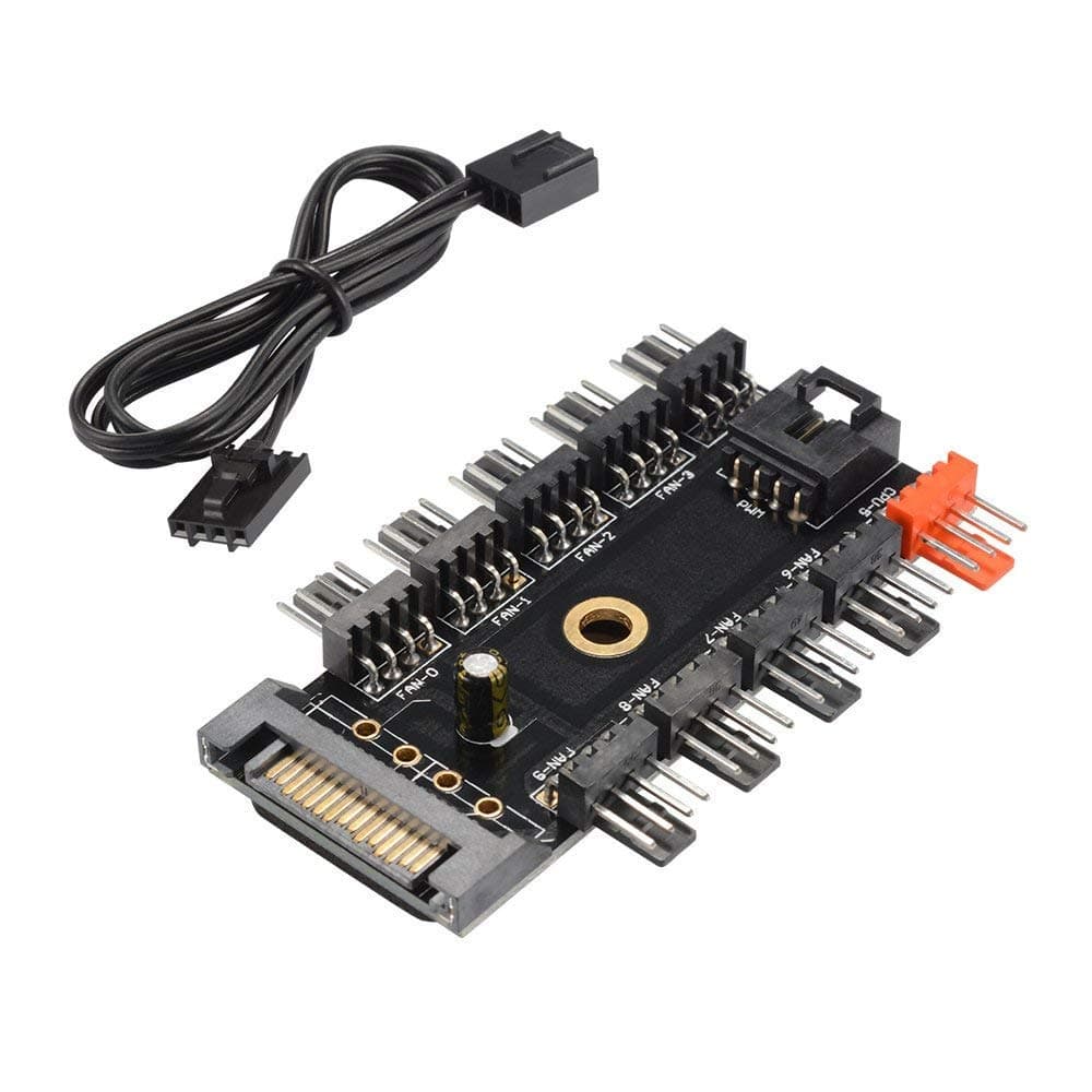 StormPC PC Fan Hub, Powering up to 10 PWM Fans, With motherboard control, SATA Power