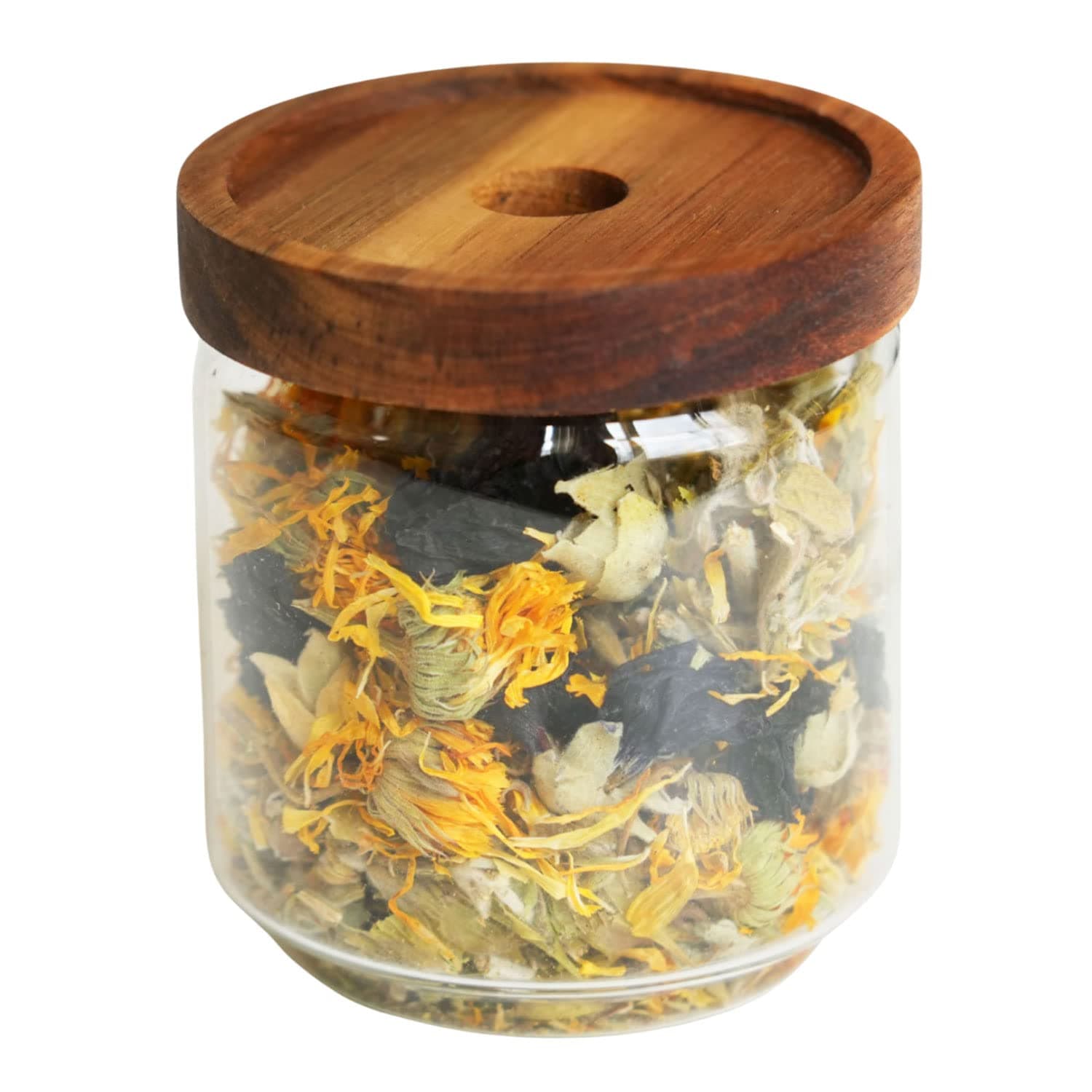 teapro450ml Glass Tea Storage Jar with Acacia Wood Lid | Airtight Silicone Seal | Kitchen Glass Containers for Tea, Cookies, Pasta and Coffee | Elegant and Minimalist