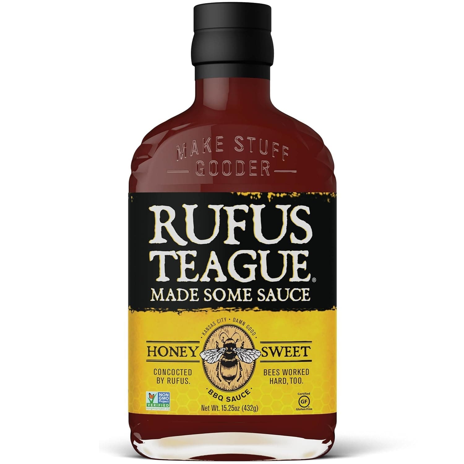 Rufus Teague Honey Sweet BBQ Sauce, 1 Pack, Premium Barbecue Sauces with Natural Ingredients, Award-Winning Bold Flavor, Gluten-Free, Non-GMO, 15.25 oz