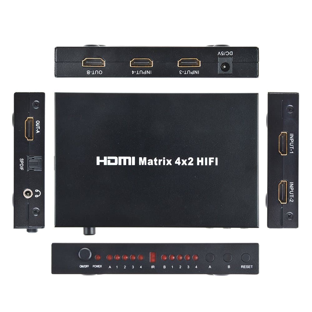 ABLEGRID VK-402A Compact Size Premium HDMI 4x2 Matrix v1.3 for HD 1080P with SPDIF Digital Surround or HiFi Stereo Audio Output (4 Input HDMI Ports to 2 Output HDMI Ports)