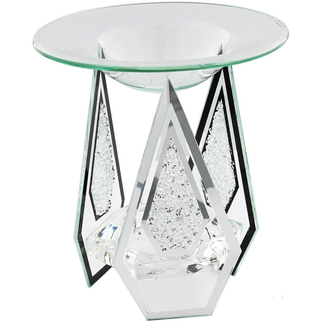 SupremeBuy Diamond Shaped Glass Glittering Yankee Compatible Tart/Fragrance Essential Oil Burner Tea Light Candle Holder by Klass Home Collection, 13cm
