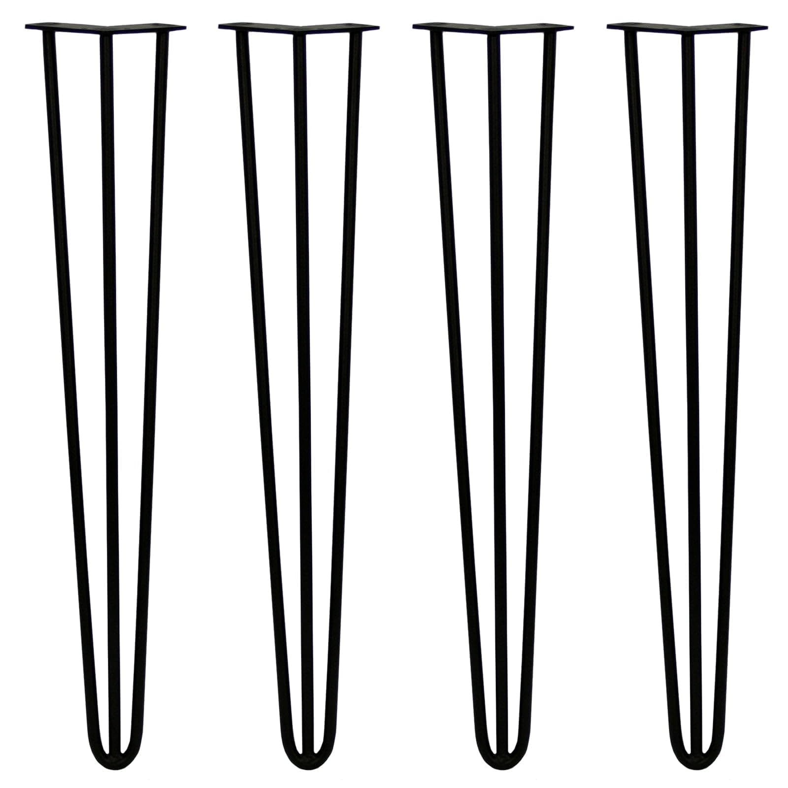 Monster Shop SKISKI LEGS 4 x Hairpin Legs/Hair Pin Legs Set Furniture Desk Bench Chair Table 28" 3 Prong 12mm Black Steel & Protector Feet…
