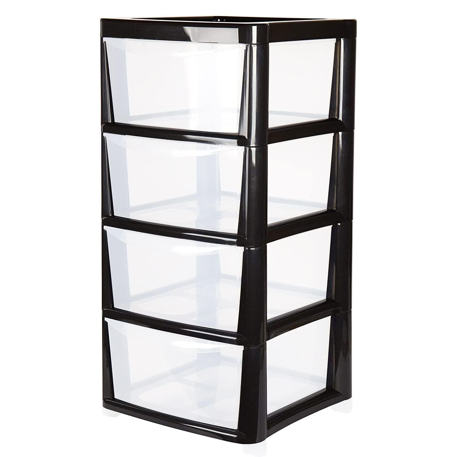 simpahome Large 4 Drawer Plastic Modular Storage Tower – Black Frame Design with Clear Drawers – 87cm (H) x 39cm (W) x 39cm (D).