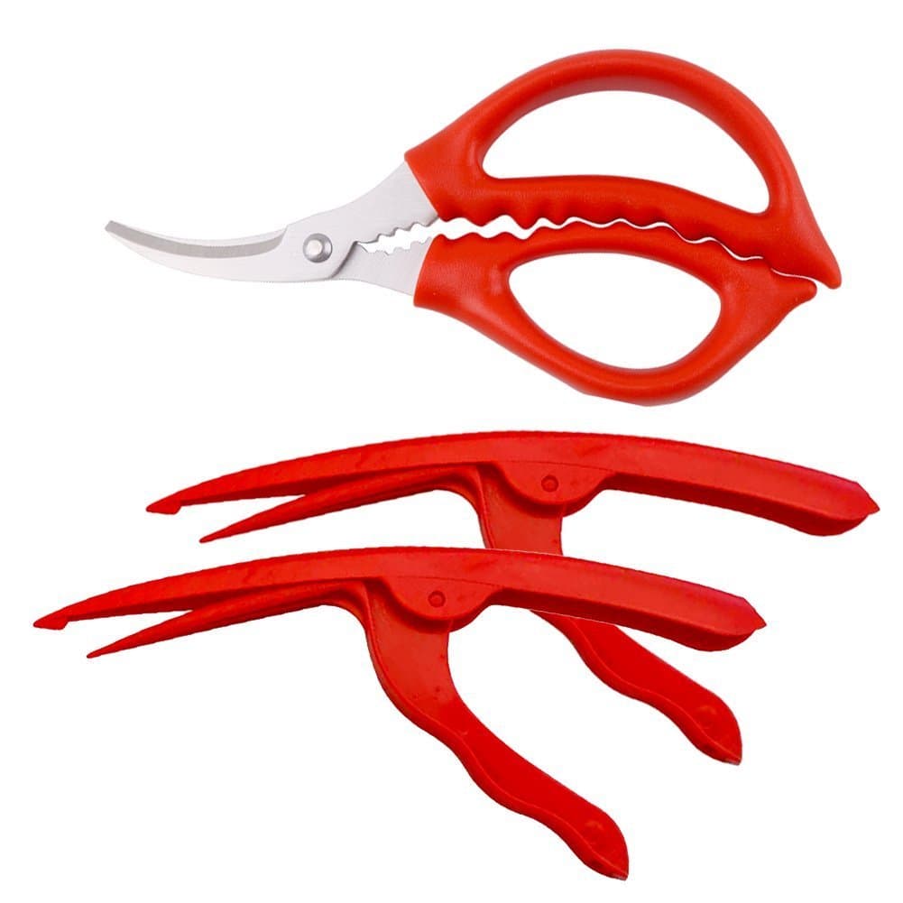 Top Seafood Cracker, Set of 1 Lobster Scissors and 2 Shrimp Crackers with Non-Slip Heatproof Handle, Sharp Strong Durable Food-Grade Stainless Steel Peeler Shears for Crab Prawn Nut Skin Shell, 1378