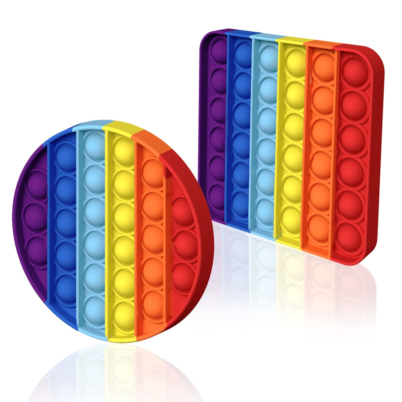 2 Pack Sensory Pop Poppets lt Fidget-Toys - Round and Square Stress Relief Toys | Bubble Rainbow ADD Special Needs Anxiety Toy
