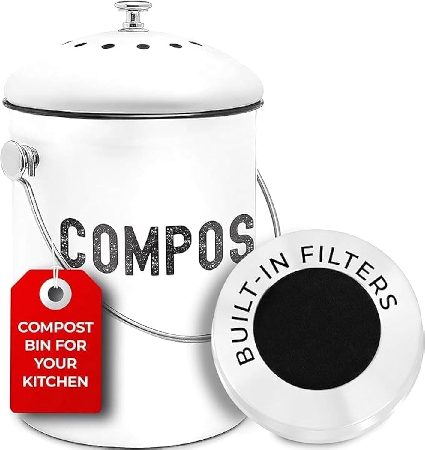 EPICA Compost Bin 1.3 Gallon-Includes Charcoal Filter (white)