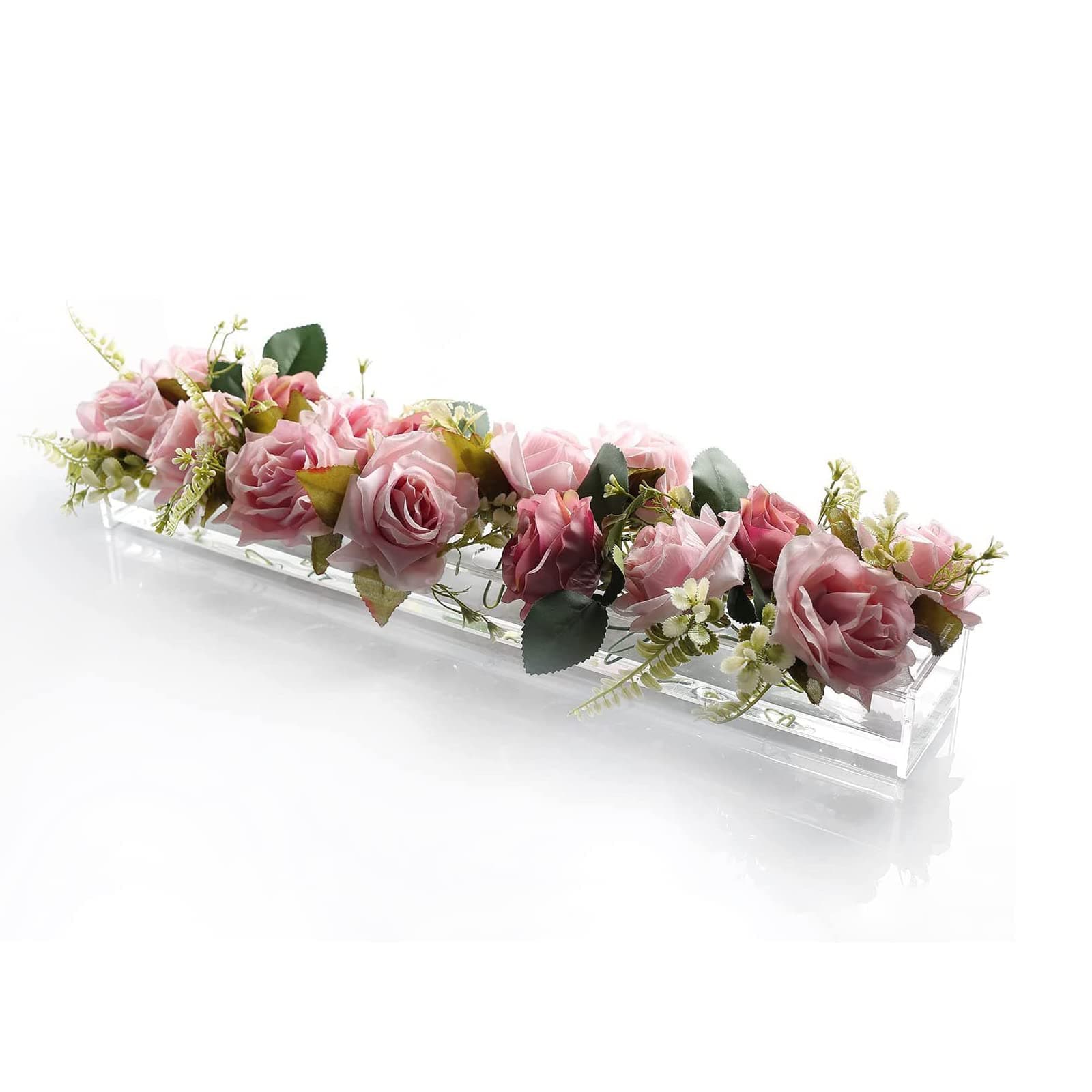 Clear Acrylic Flower Vase,2023 New Rectangular Vase,Long Rectangle Box,Modern Dining Table Floral Arrangements Decorative Vase,Home & Wedding Decor (11.8 in-without Lights)