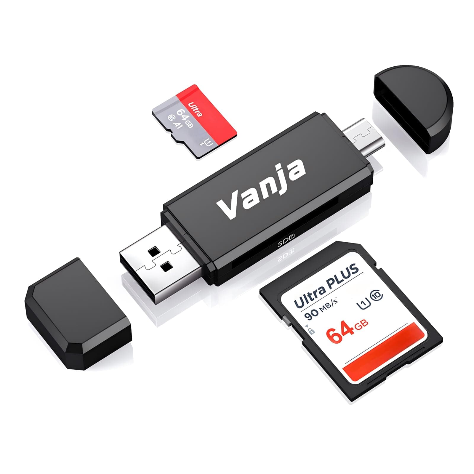 Vanja SD/Micro SD Card Reader, Micro USB SD Card Adapter and USB to SD Memory Card Reader OTG Device for SDXC, SDHC, SD, MMC, RS-MMC, Micro SDXC, Micro SD, Micro SDHC Card, Support UHS-I Card