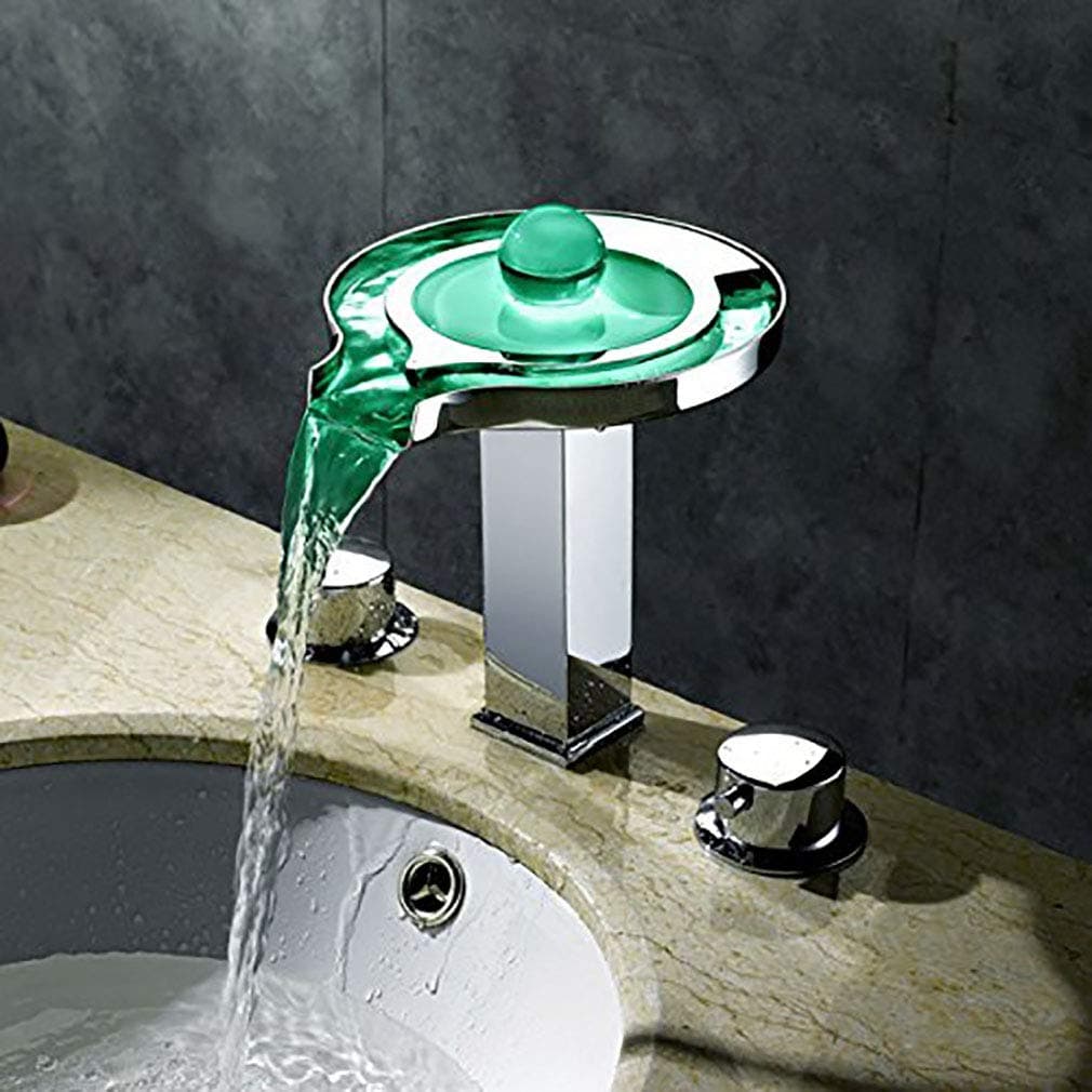 Cascada Color Changing LED Waterfall Bathroom Sink Faucet (Chrome Finish) - Two Handles (HDD738)