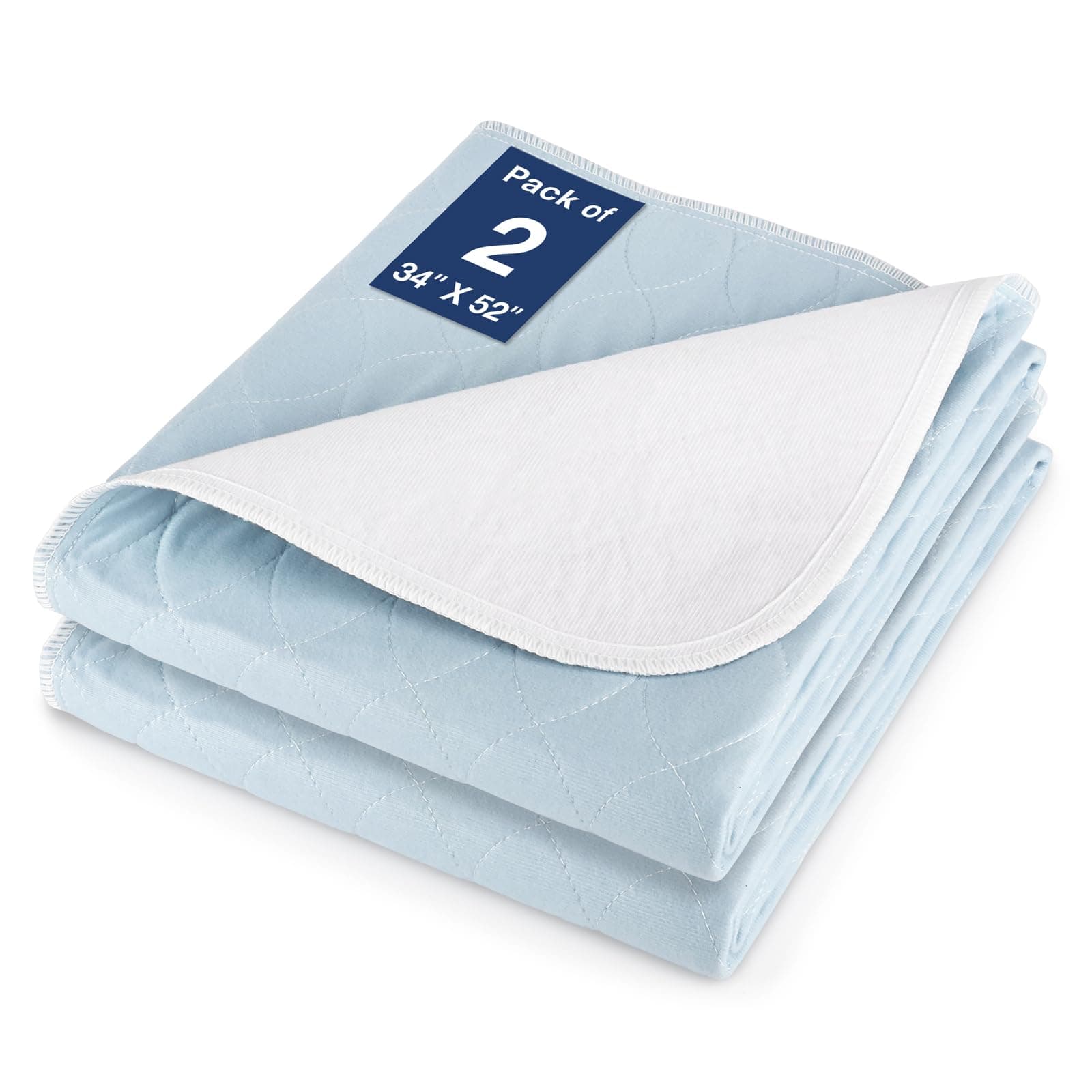 SOLOSHINE 2 Packs Reusable Incontinence Bed Pad, 52" x 34" Washable Pee Pads, Waterproof Bed Pad & Pet Pad, Perfect for Kids, Adults, The Elderly and Pets