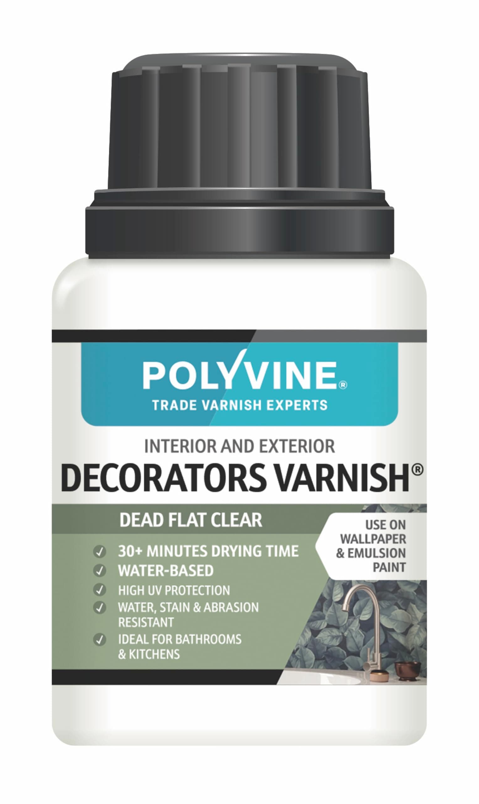 Polyvine Decorators Varnish Dead Flat – Water Resistant Clear Varnish with UV Protection - Seals and Protects Emulsion, Acrylic Paint, Wallpaper, Wood, Furniture, Plaster & Fabric, 100ml