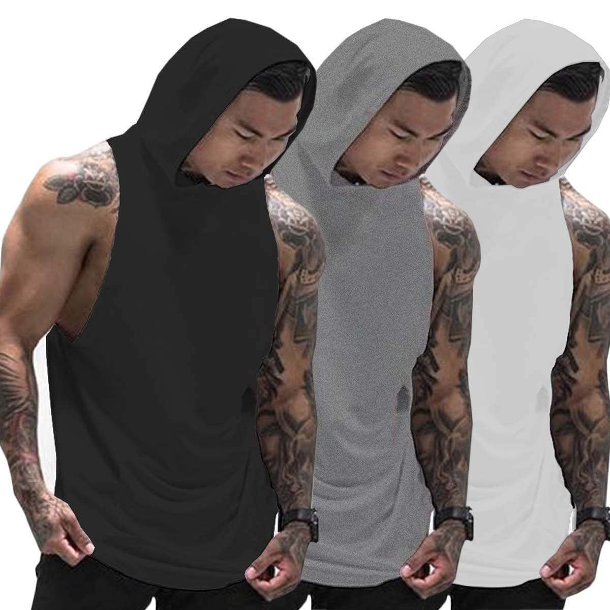 1 or 3 Pack Men's Workout Hooded Tank Tops Bodybuilding Muscle Cut Off T Shirt Sleeveless Gym Hoodies