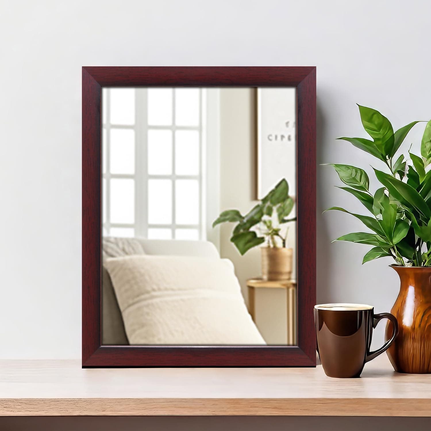 Amazon Basics Exquisite Wall Mirror | Versatile Usage for Entryways, Living Rooms, Bedrooms, Bathrooms | Durable & Clear Reflection | Standard Trim (Rosewood) | 41 cm X 51 cm, Rectangular