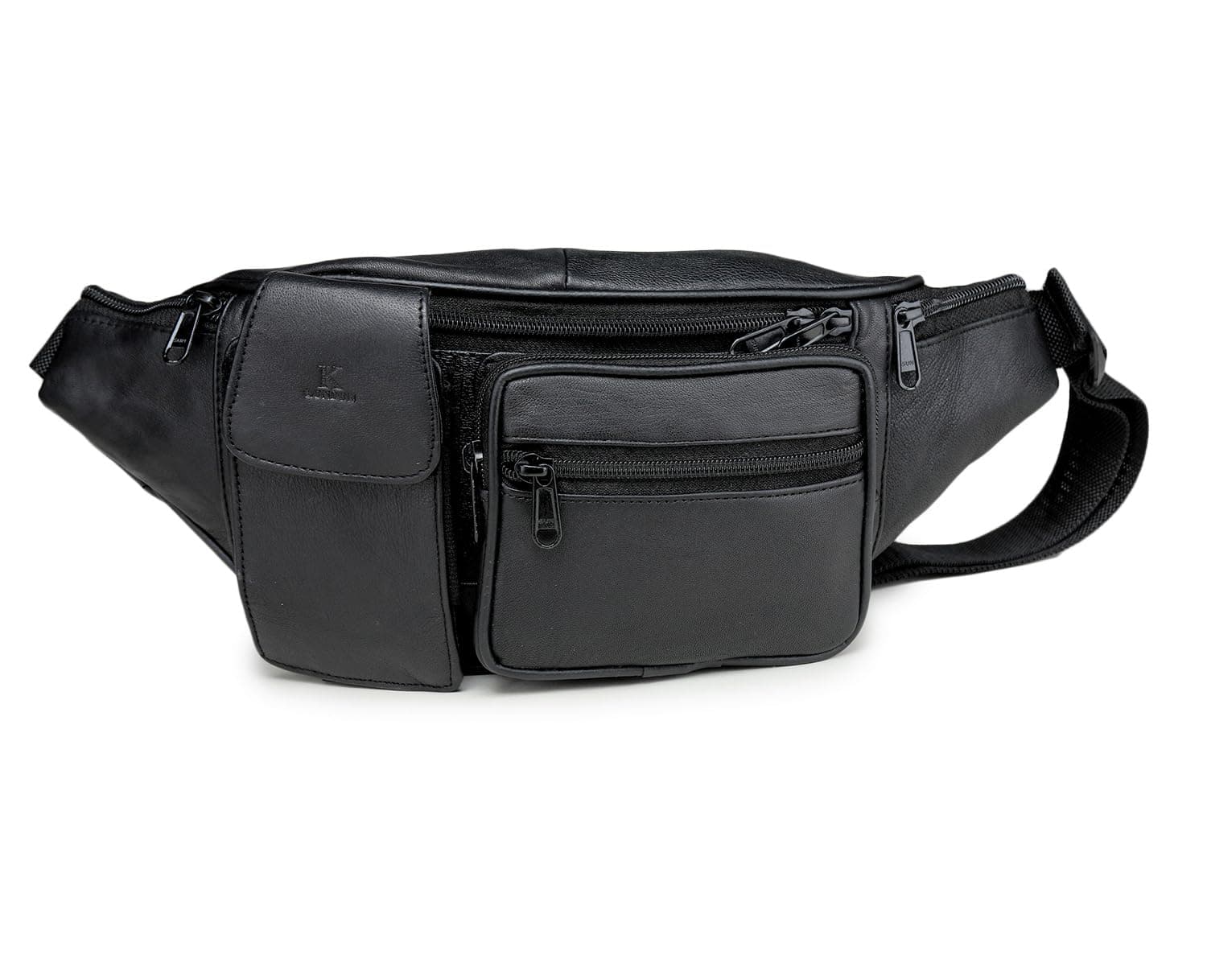 Stylish Real Leather Black Waist Bag Elegant Style Travel Pouch Passport Holder with Adjustable Strap(1276_blk)