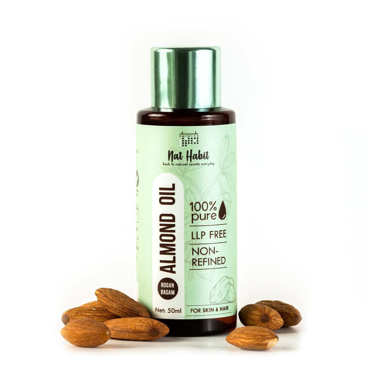 Nat Habit 100% Pure Almond Oil (Rogan Badam), For Skin & Hair, Non-Refined, Chemical Free & Preservative Free - 50 ml