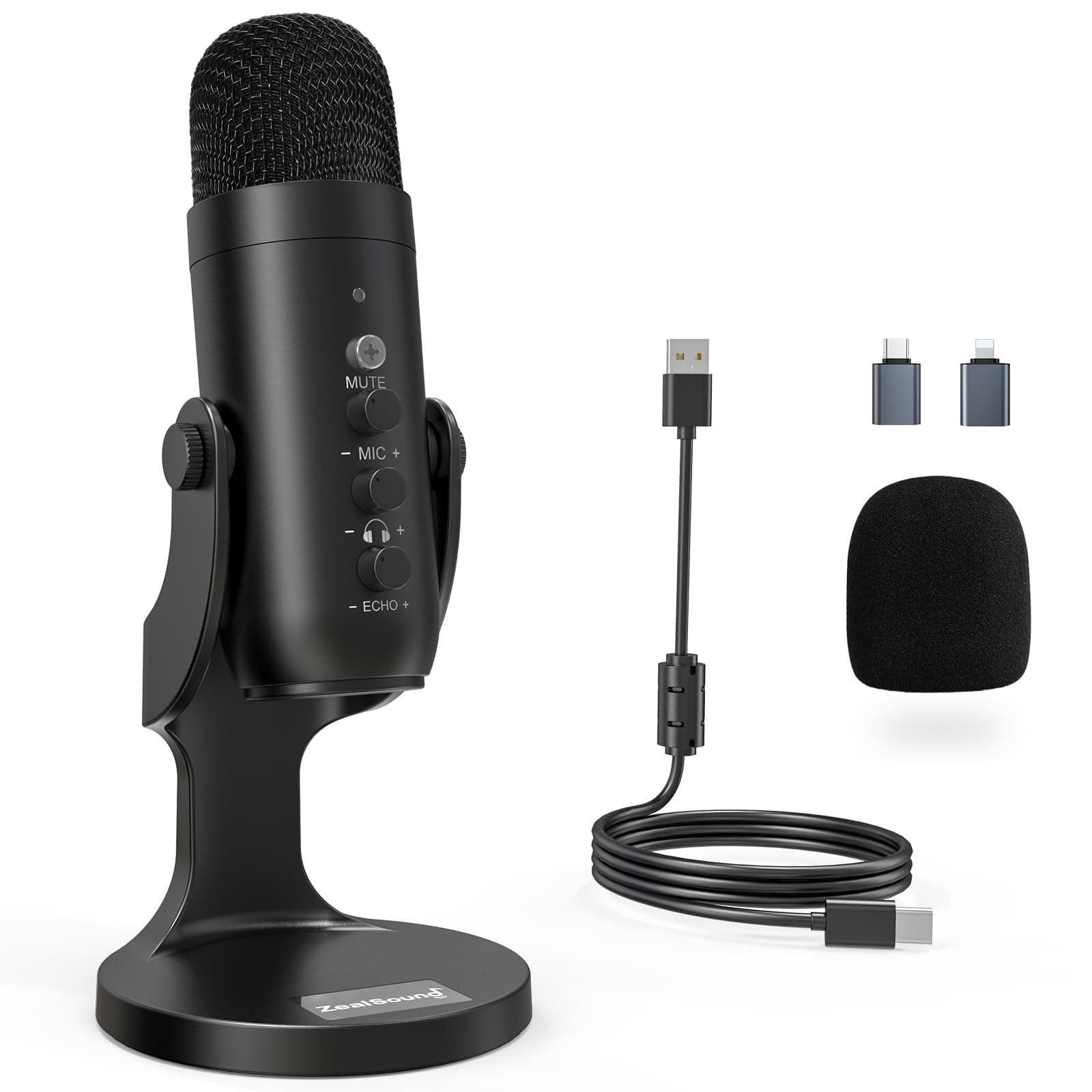 ZealSound Podcast Microphone for PC, Noise Cancellation USB Mic with Gain, Volume Adjustment & Mute Button, Monitoring & Echo, for YouTube, TikTok, Podcasting, Streaming, iPhone, iPad, Android, Mac