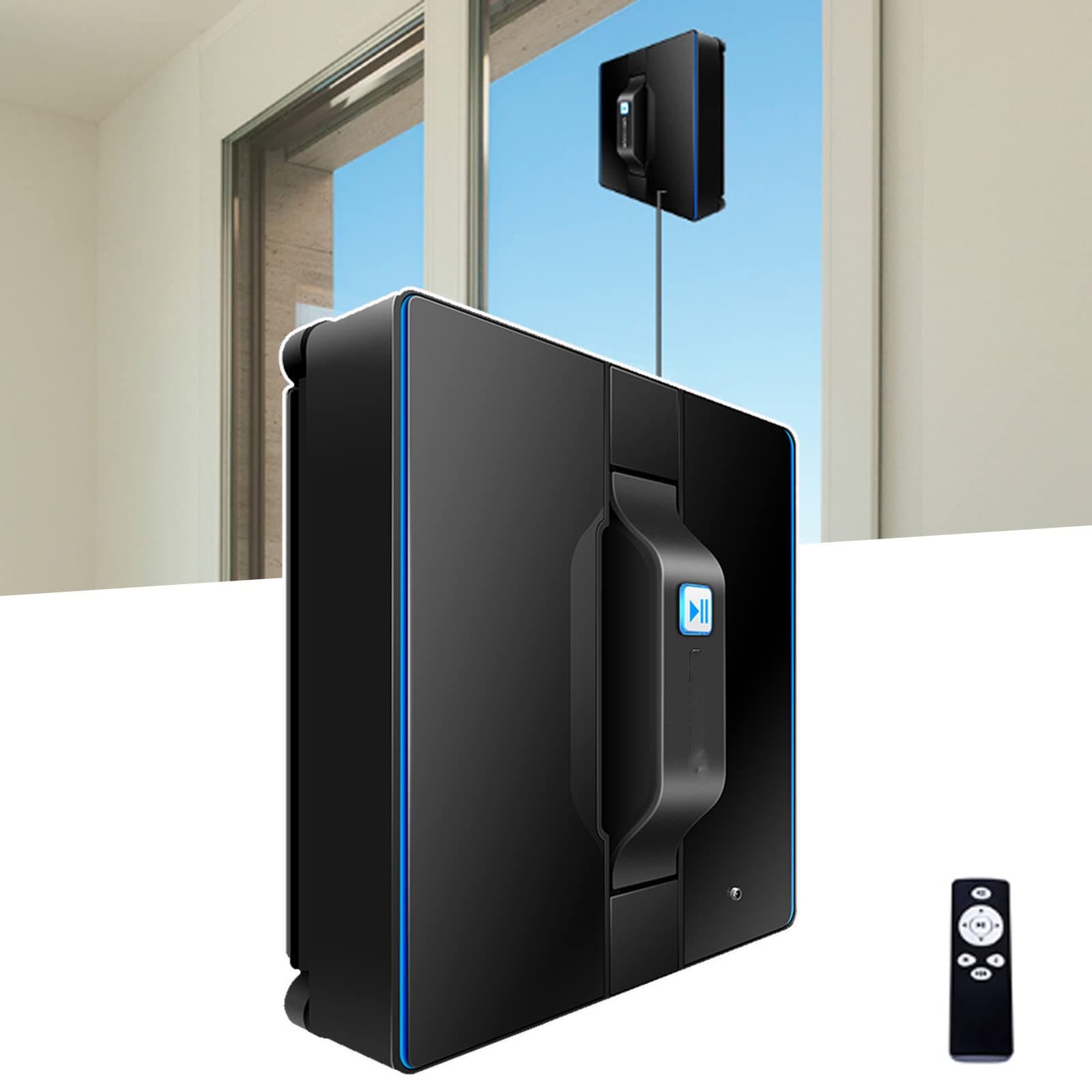 QJJML Electric Magnetic Window Cleaner with Sucker, Automatic Window Cleaning Robot - 360D°Guide Wheel/Strong Adsorption/Borderless Work, for High-Rise Windows,Glass,Tiles,Bathroom