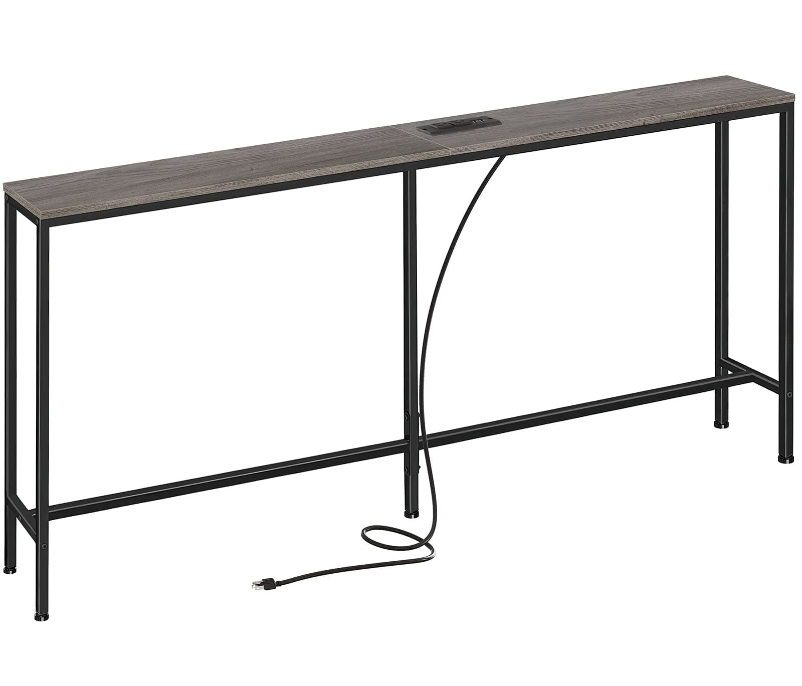 SUPERJARE 70 Inch Console Table with Outlet, Sofa Table with Charging Station, Narrow Entryway Hallway Table, Behind Couch Table, for Living Room, Charcoal Gray