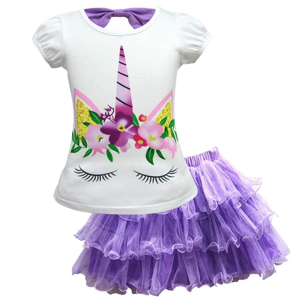 Baby Girls Unicorn Costume Dress Pageant Princess Party Dress Flower Evening Gowns Tutu Dress (Purple Unicorn, 4T(4-5Y))