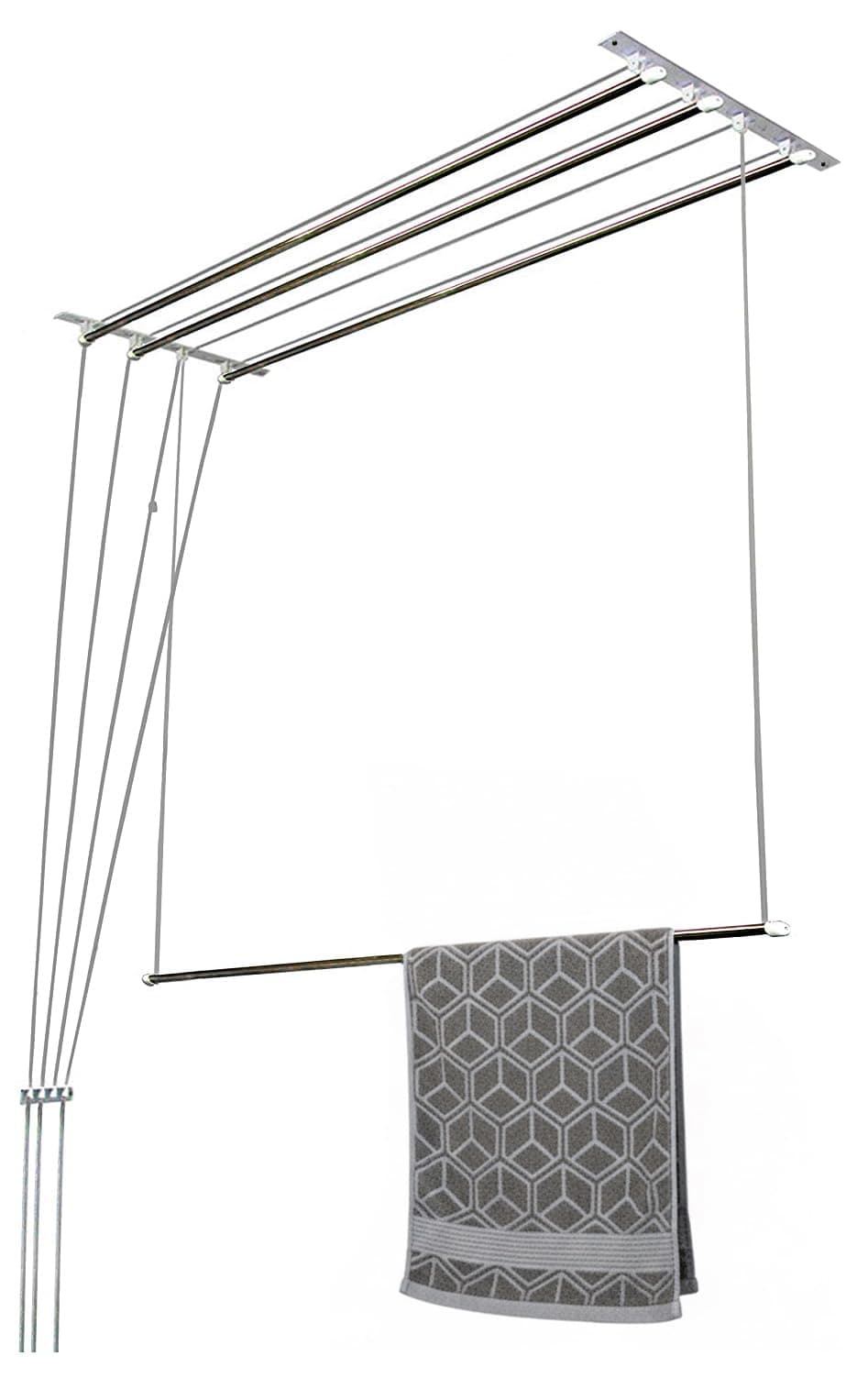Synergy - 4 Pipes x 4 Feet - Heavy Duty - Stainless Steel Ceiling Clothes Hanger/Cloth Dryer with UV Protected Rope and Individual Drop Down Railers (SY-CL1-4P)