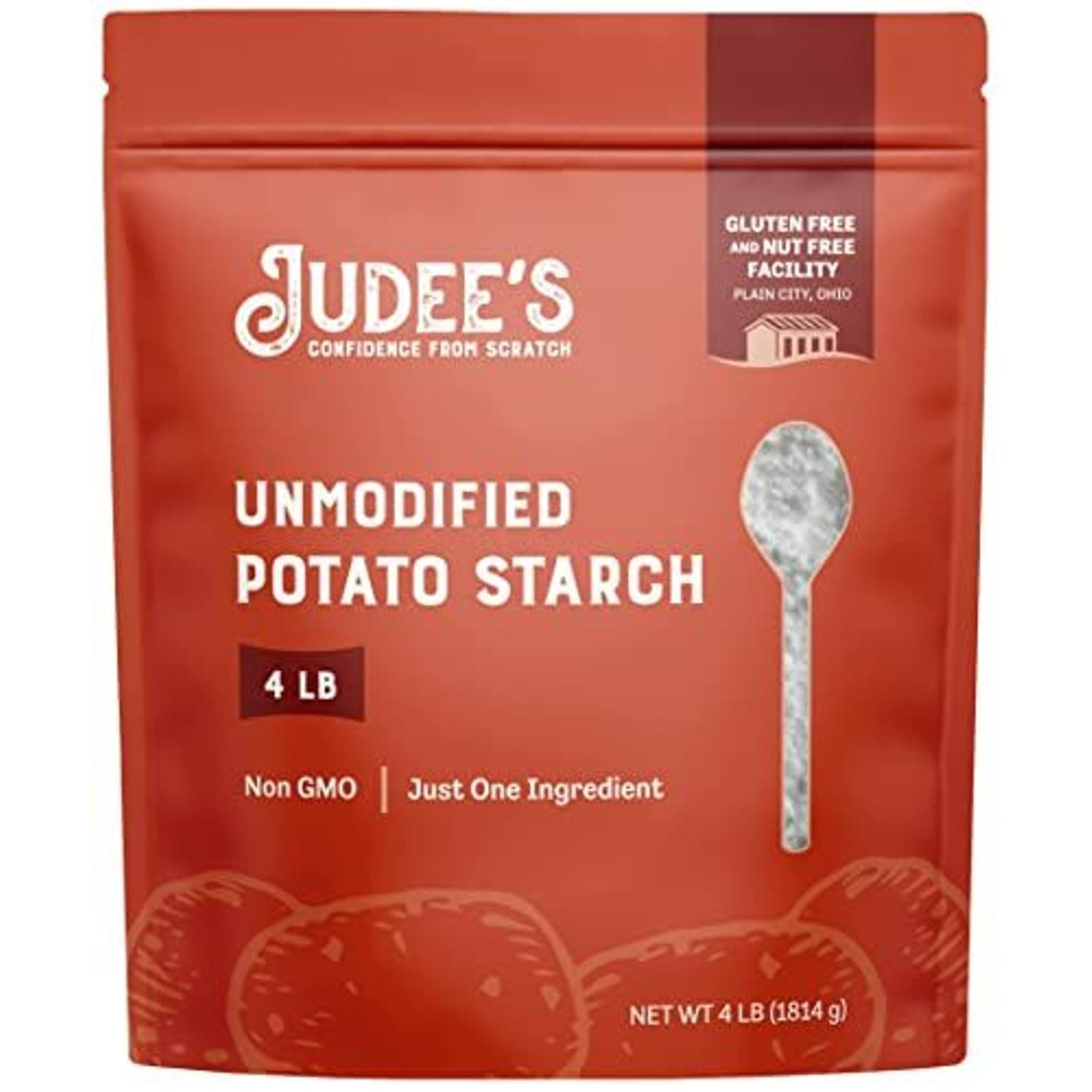 Judee's Gluten Free Unmodified Potato Starch 4 lb - Just One Ingredient - Great for Breading, Thickening, Cooking, and Baking - 100% Non-GMO, Gluten-Free, and Nut-Free - Resistant to High Temperatures
