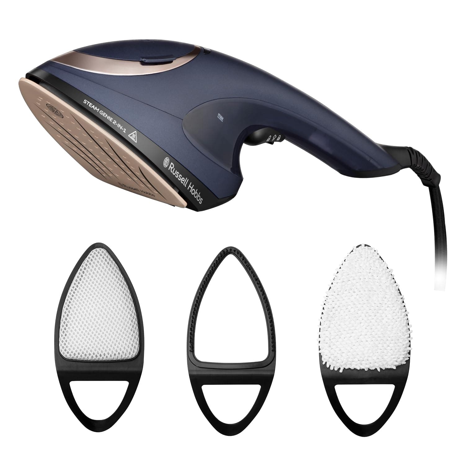 Russell Hobbs Steam Genie 2in1 Handheld Clothes Steamer with Ironing Option, Ready to Use in 1m, Power Indicator, 150ml Removable Tank, 3 Attachments, 10m Steam Time, 1400-1700W, 28370