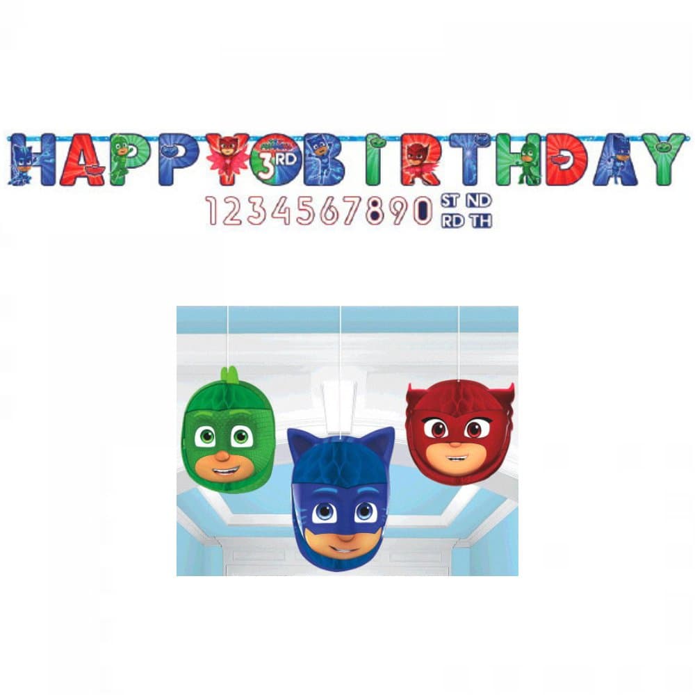 PJ Masks Birthday Party Supplies - Banner - Hanging Honeycomb Decorations