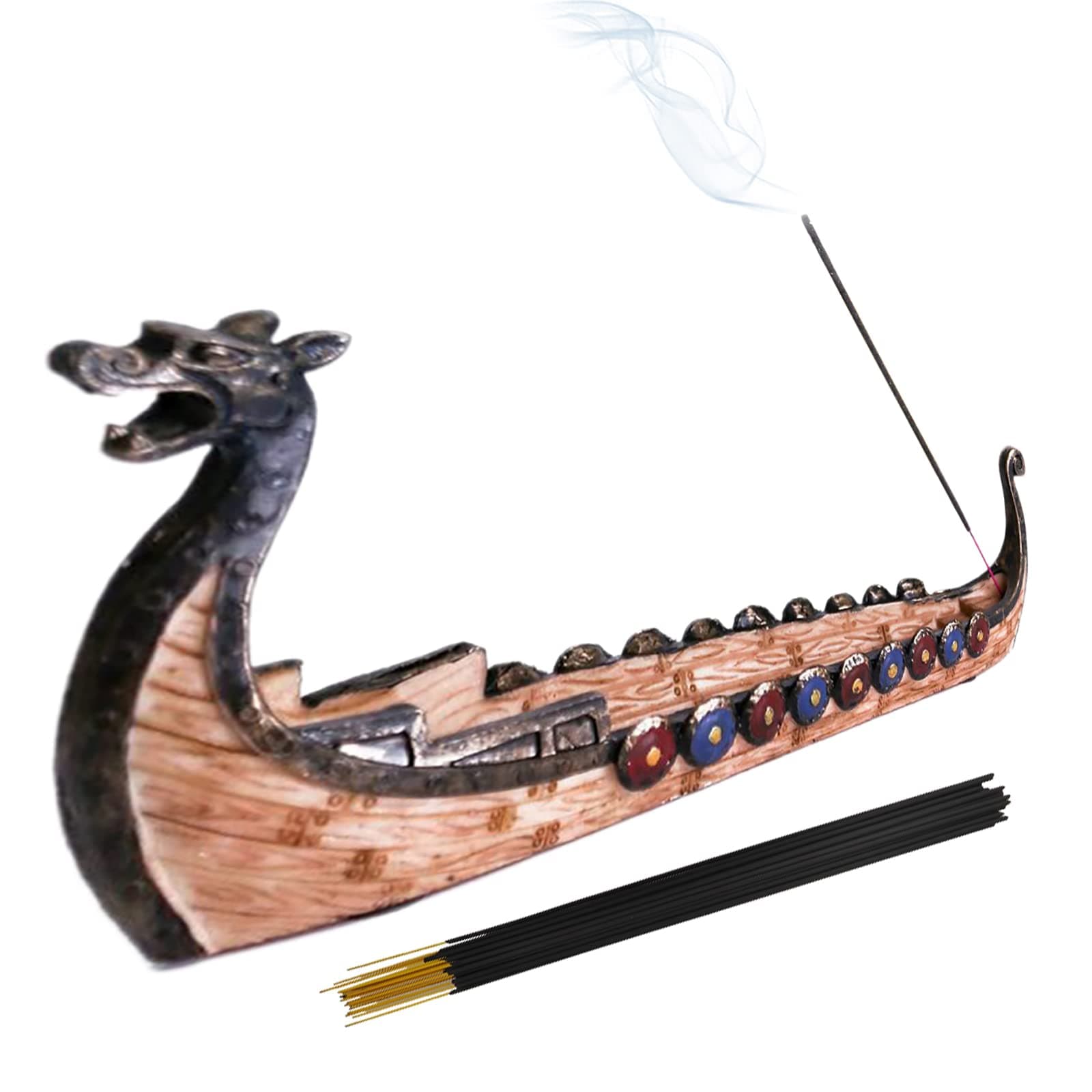 MINLINMINLIN Incense Holder, Retro Incense Burners Traditional Chinese Design Dragon Boat Incense Stick Holder Burner Hand Carved Carving Censer Ornaments (Brown)