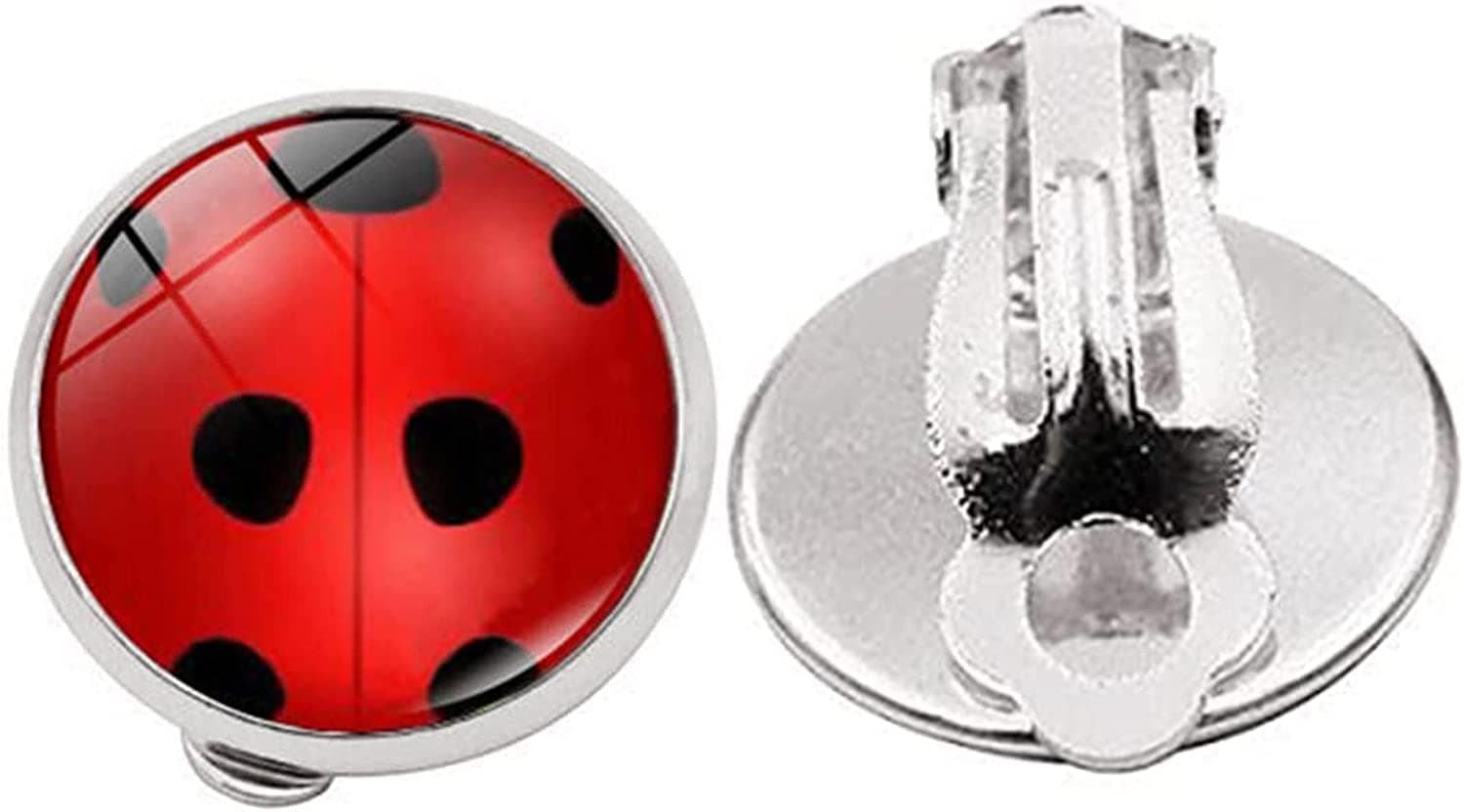 PULABO Ladybug Earrings Clip On Earrings No Pierced Ladybird Design Jewellery With Silver Ear Cuff Black Spot Red Charm For Girl Woman Cosplay Creative