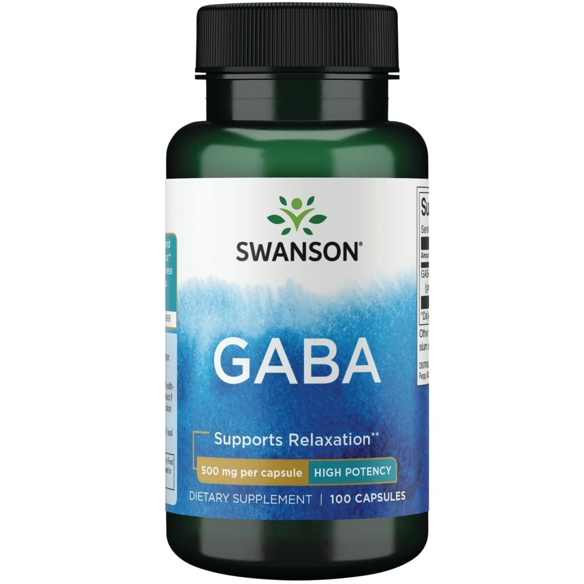 Swanson GABA - Amino Acid Supplement Promoting Calm & Relaxation to Support Restful Sleep - High Potency Formula to Support Healthy Stress Levels - (100 Capsules, 500mg Each)