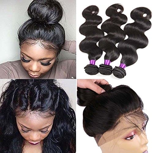 Indian Virgin Hair 360 Lace Frontal with Bundles Body Wave 8A Unprocessed Indian Virgin Hair Body Wave Human Hair Bundles with 360 Frontal Closure Body Wave 36 (20 22 24 +18 360frontal, Natural Color)