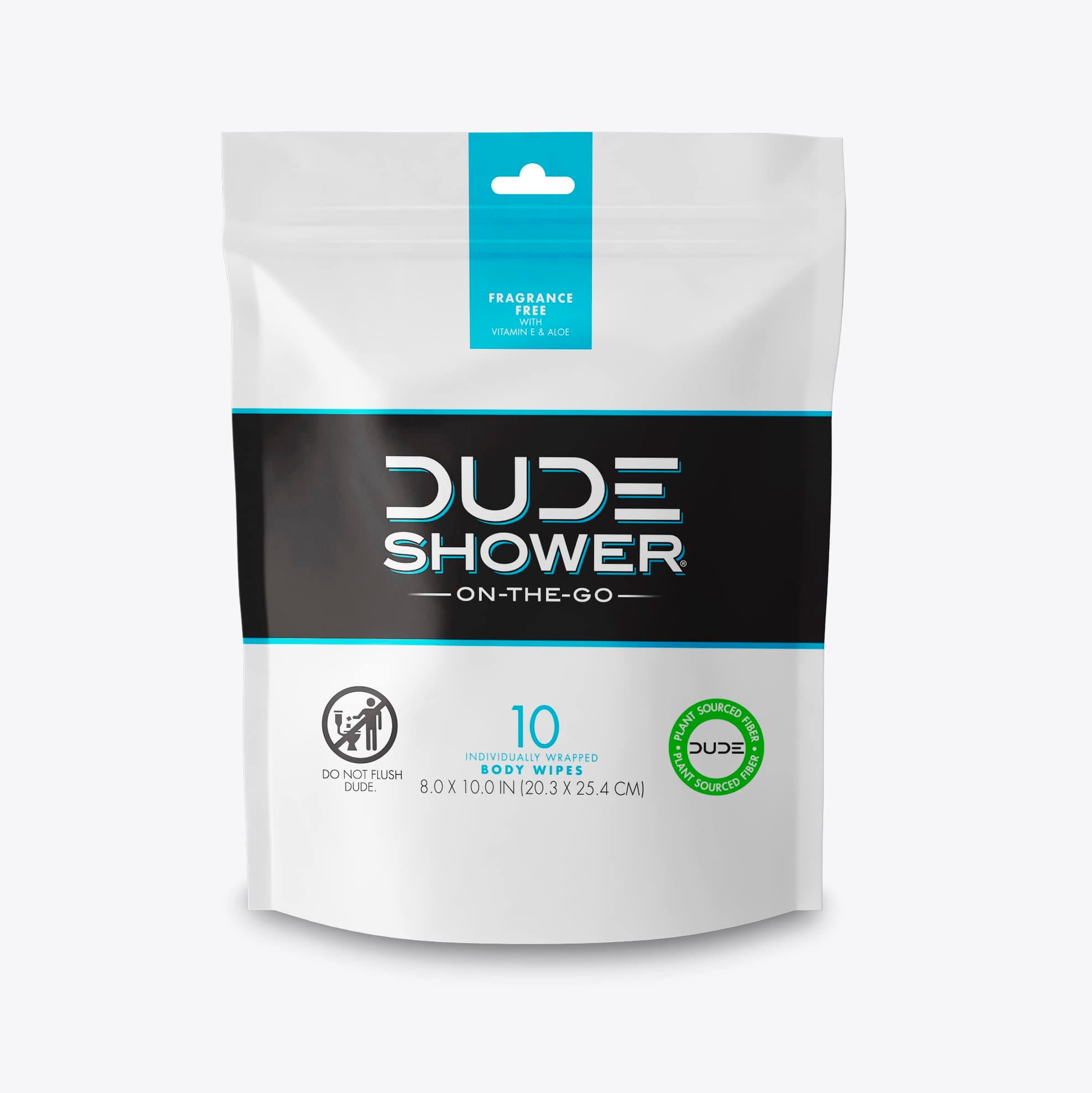 DUDE Wipes On-The-Go Shower Wipes - 1 Pack, 10 Wipes - Unscented & Extra-Large Individually Wrapped Full Body Shower Replacement Wipes with Vitamin E & Aloe