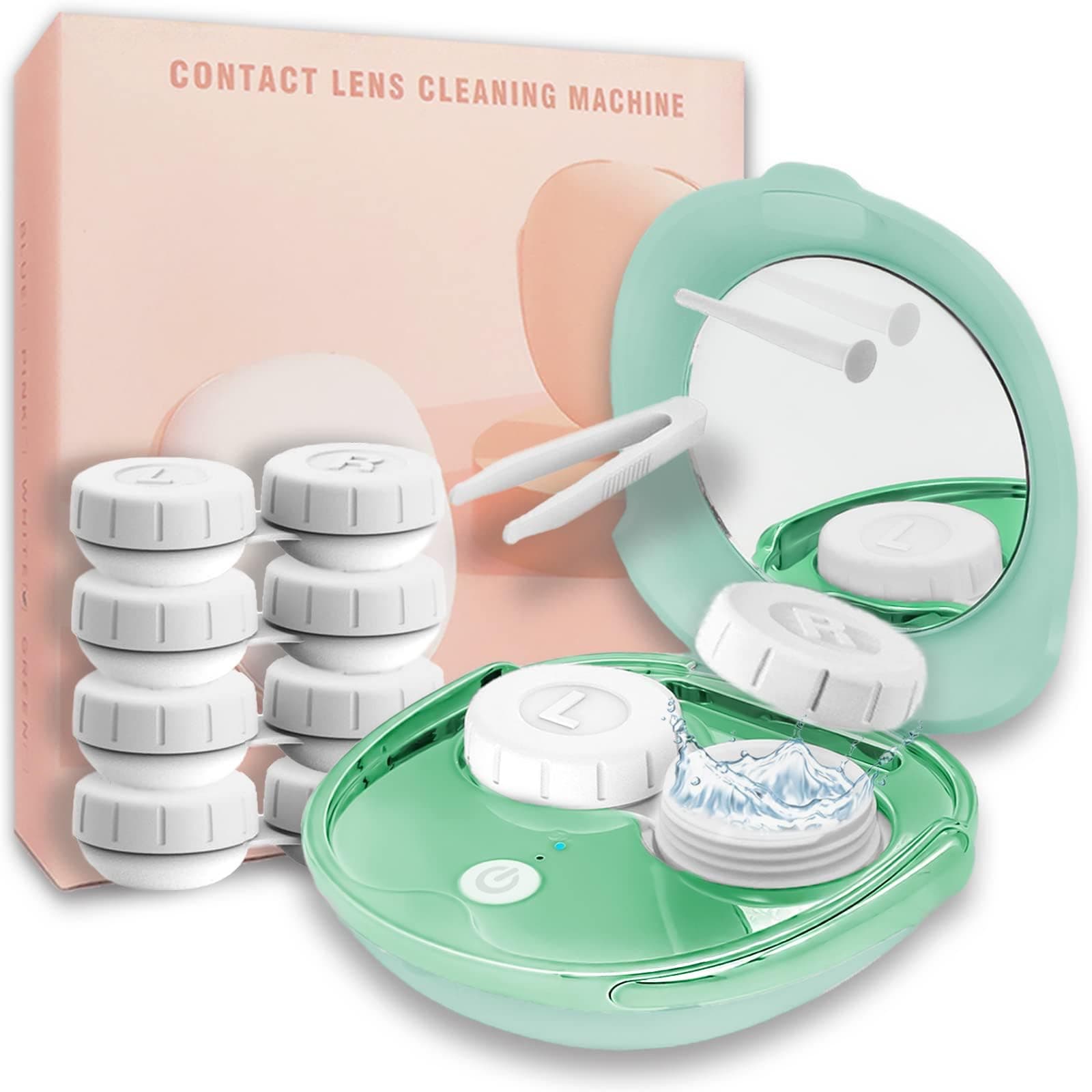 Contact Lens Cleaner, Portable Ultrasonic Contact Lens Cleaning Machine with USB Charger and Solution Soak Case Kit for Soft Lens, Colored Contact Lens, Hard Lens, RGP Lens and OK Lens (Green)