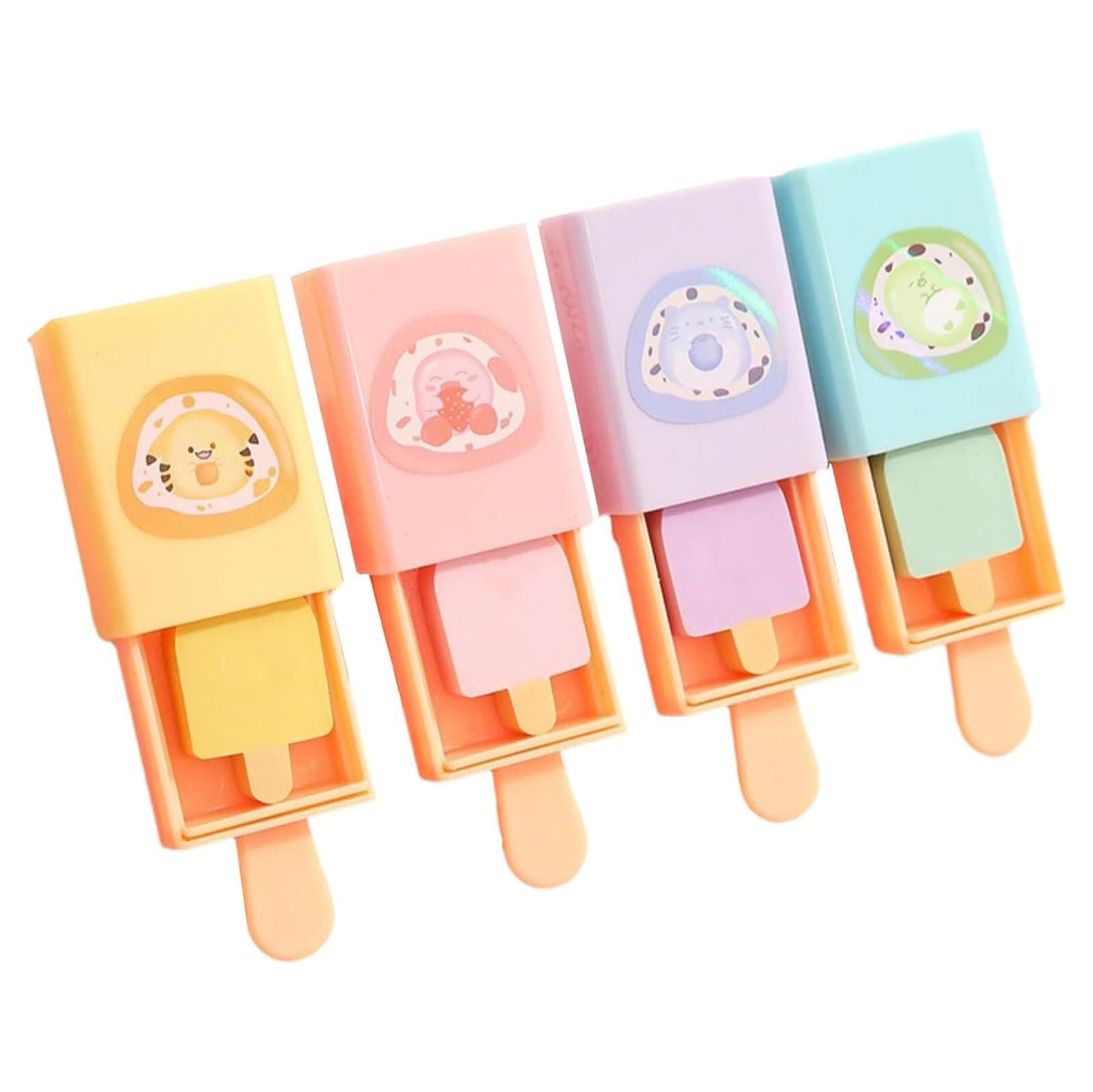4pcs - Popsicle Shaped Fun Magic Box Eraser Cute Cartoon Ice Cream Chip Eraser-Fun erasers (4 Pieces)