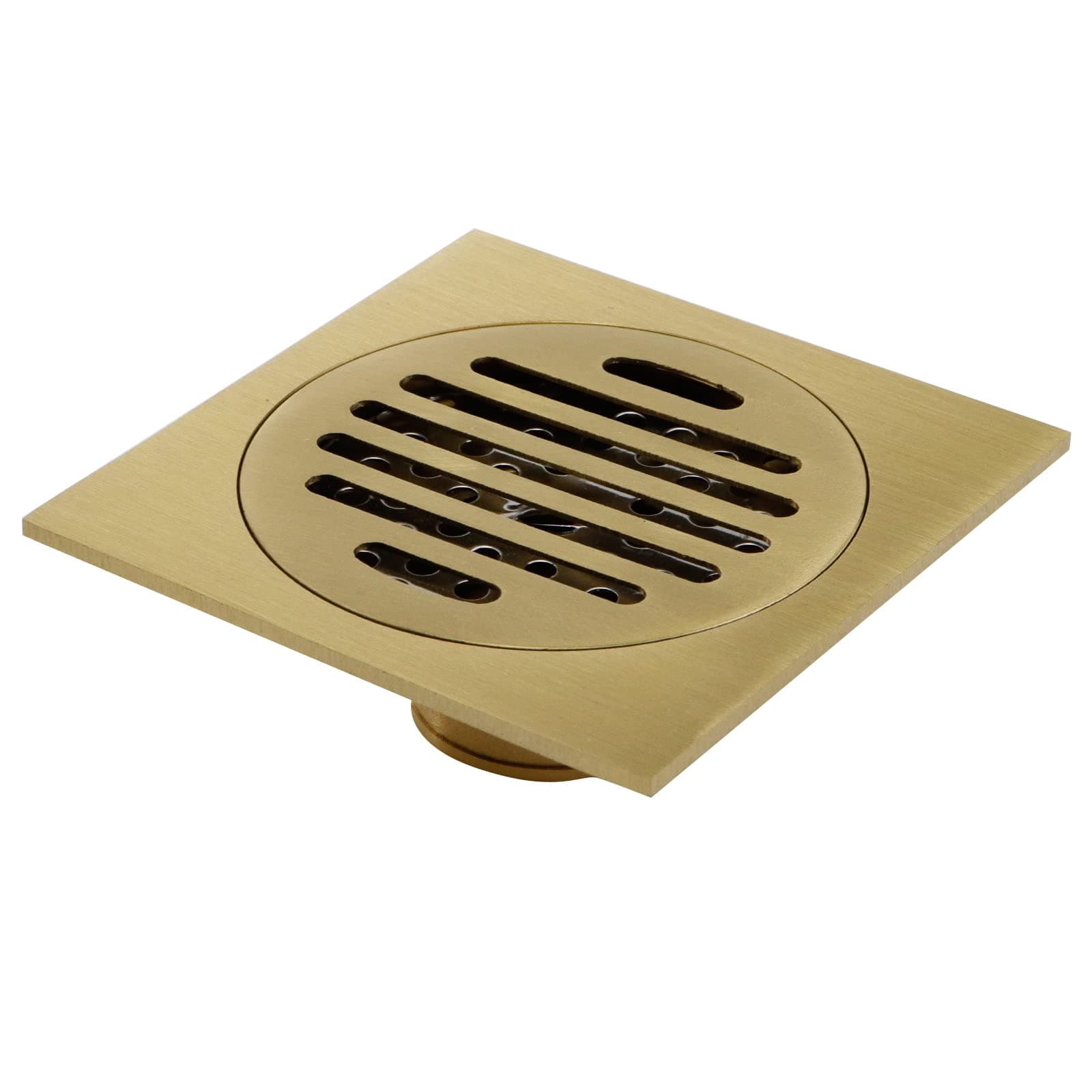 Antrader 3.9-inch Copper Shower Floor Drain with Removable Strainer Cover, Square Anti-Clogging Bathroom Accessory, Gold