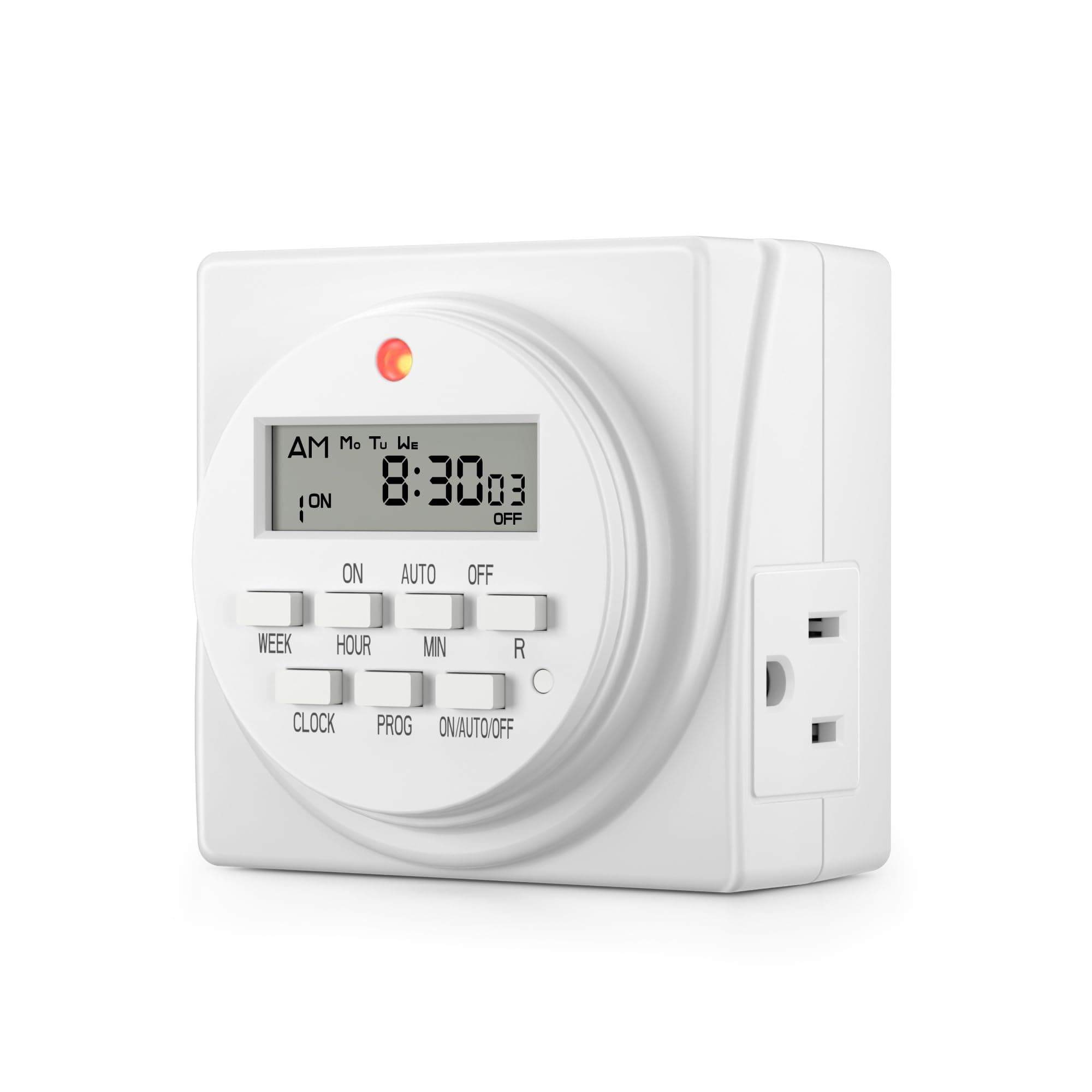 BN-LINK Indoor Digital Timer Outlet, Dual Outlet 7 Day Programmable Light Switch, 3 Prong Plug in Timers for Electrical Outlets, Lamps, Fans, 8 On/Off Programs, 1 Pack, 15A/1875W, ETL Listed