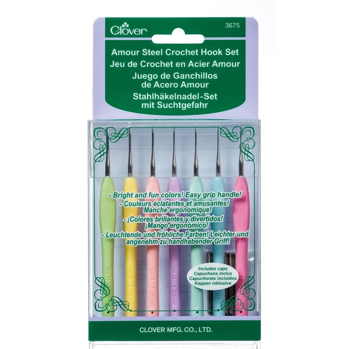 Clover Amour Steel Crochet Hook Set, Metal, Assorted, 1
