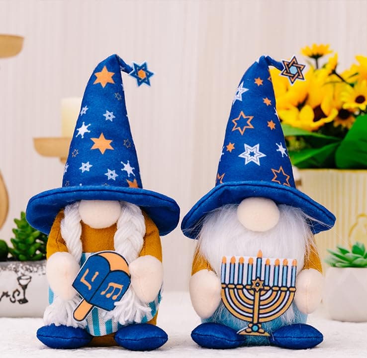 2 Pack Hanukkah Gnomes Deocrations,Cute Handmade Chanukah Gnome Plush Doll Figurine Ornaments Swedish Tomte Nisse Scandinavian Decor for Indoor Home Fireplace Mantel Shelf Table Desk Tiered Tray