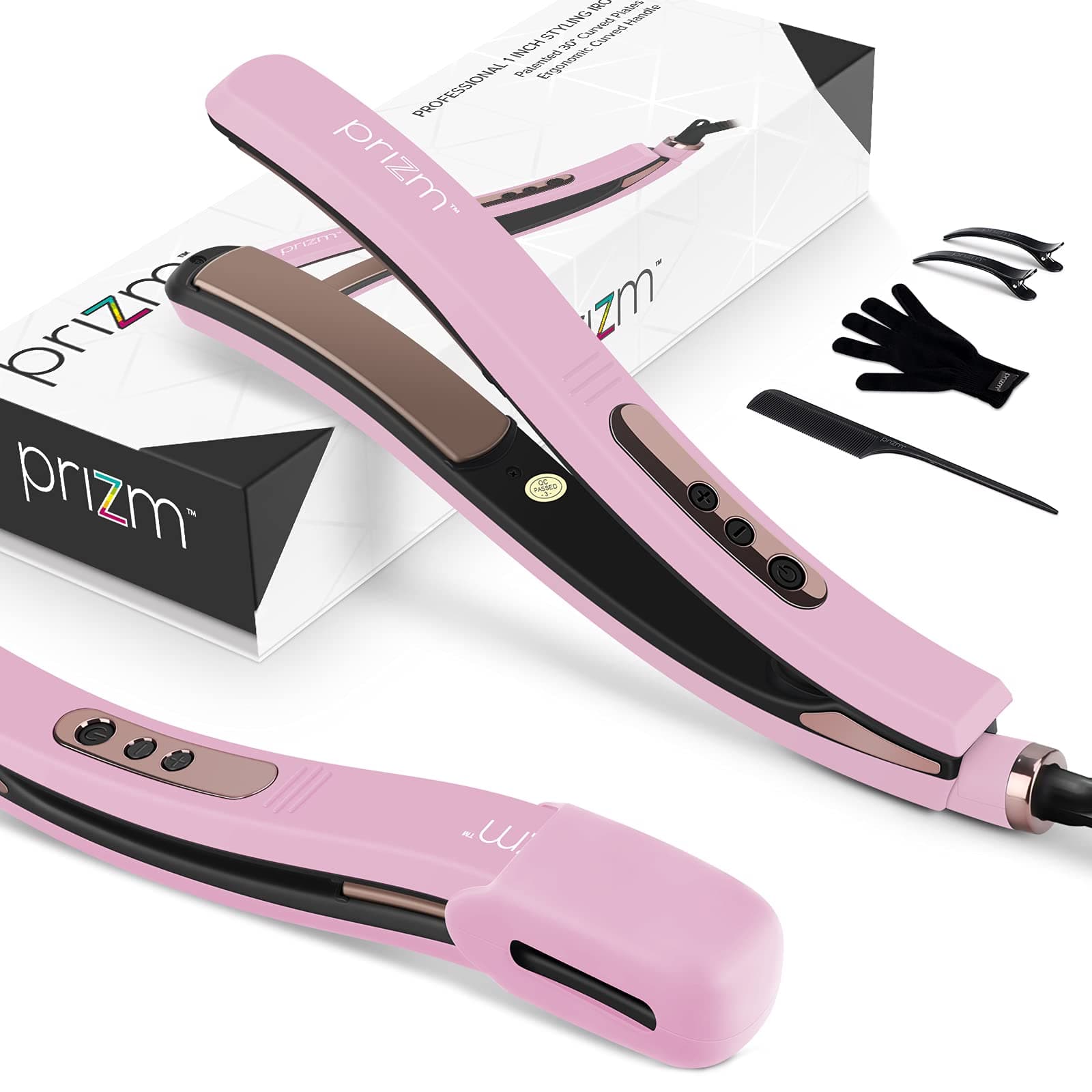 Patented 30° Curved Hair Iron, Standard 1” Hair Straightener & Curler 2 in 1, Full Control While Styling