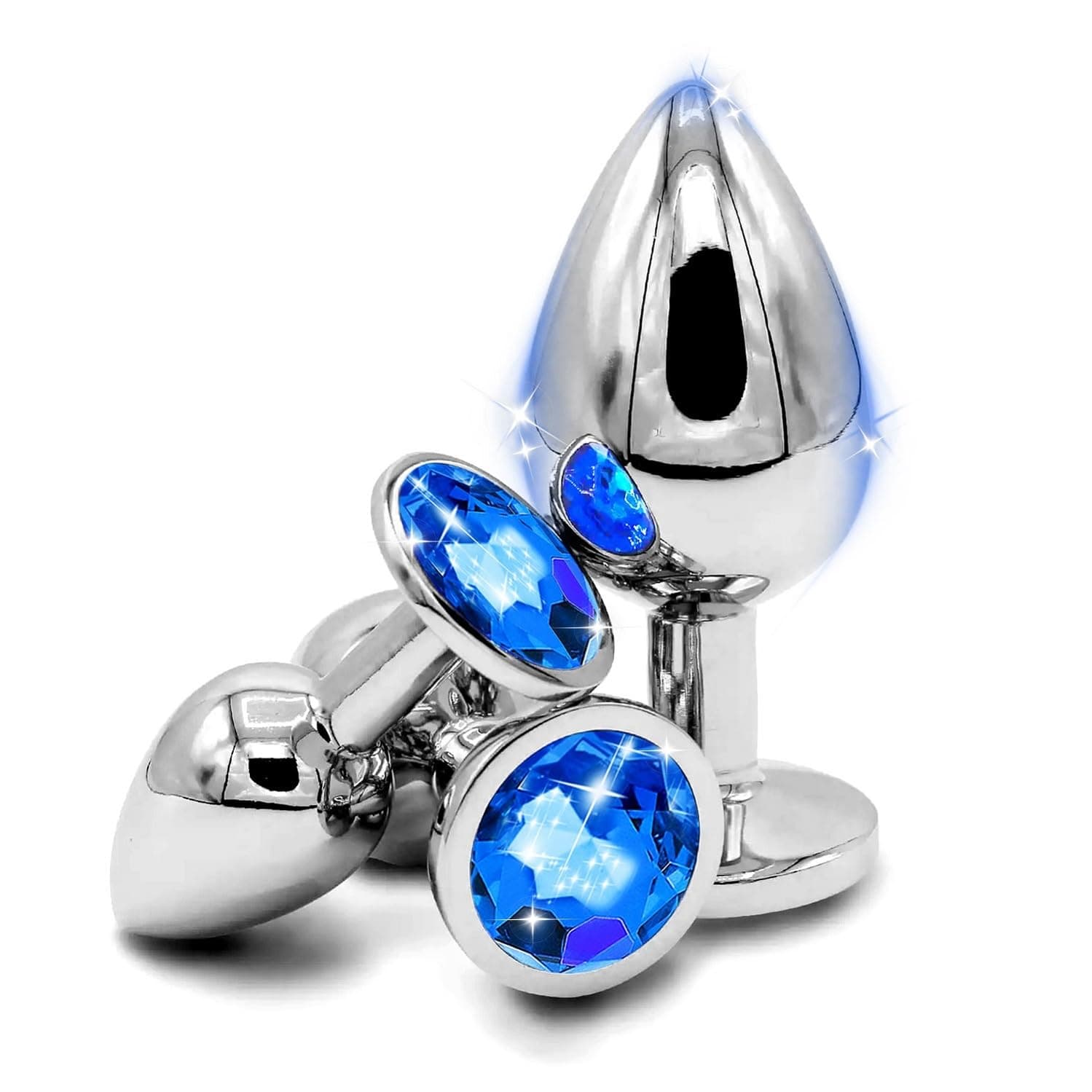 Pnd1-3-Piece Set of 3-Size Stainless Steel Exercise Anil Amal Plug Kits with Crystal Diamonds (Blue) Suitable for Men and Women's Games