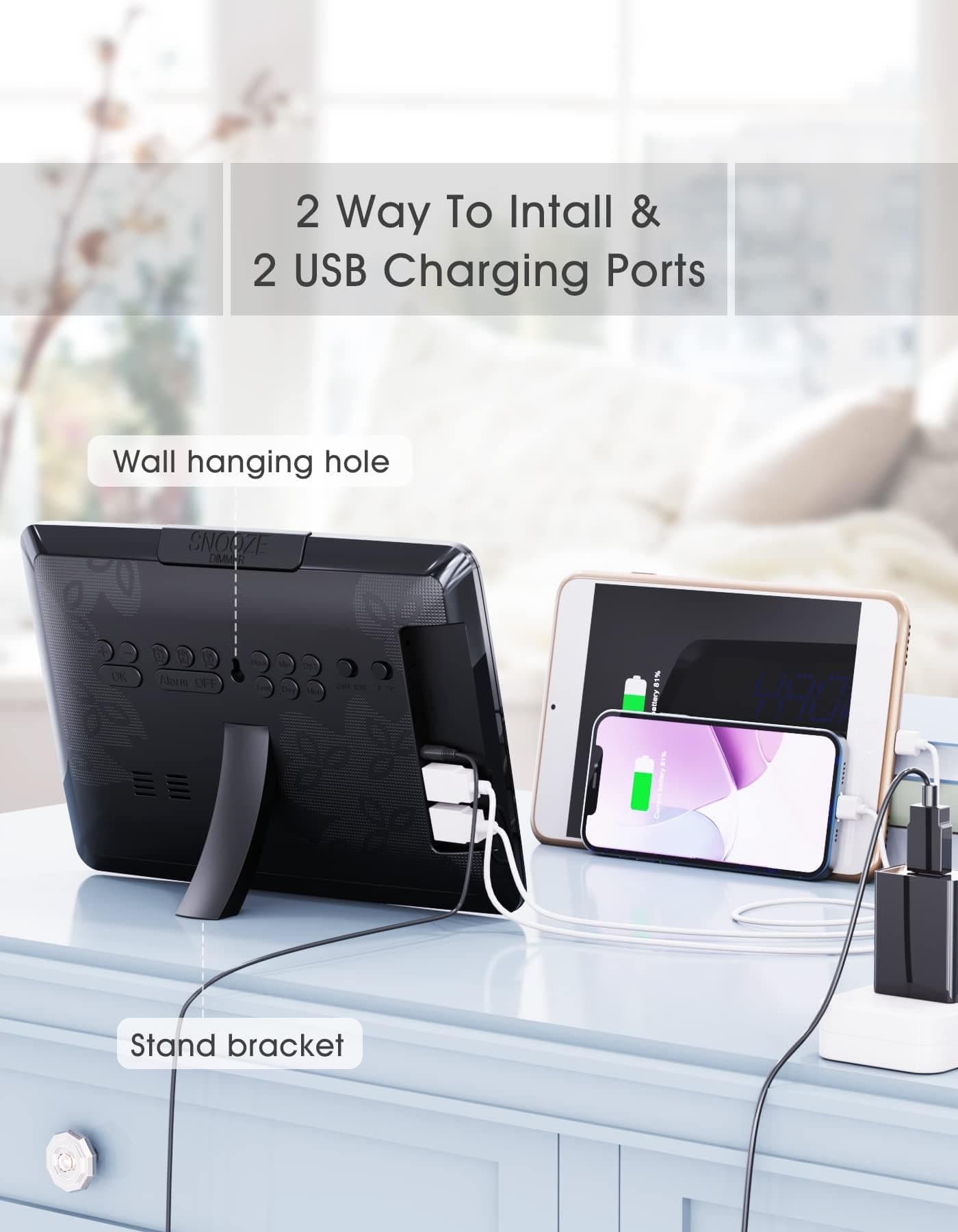 11.5" Large Display Digital Calendar Clock for Seniors, Digital Clock with Date and Day of Week for Elderly, 3 Alarms, 5 Dimmer, Temperature, Alarm Clock for Bedroom Living Room