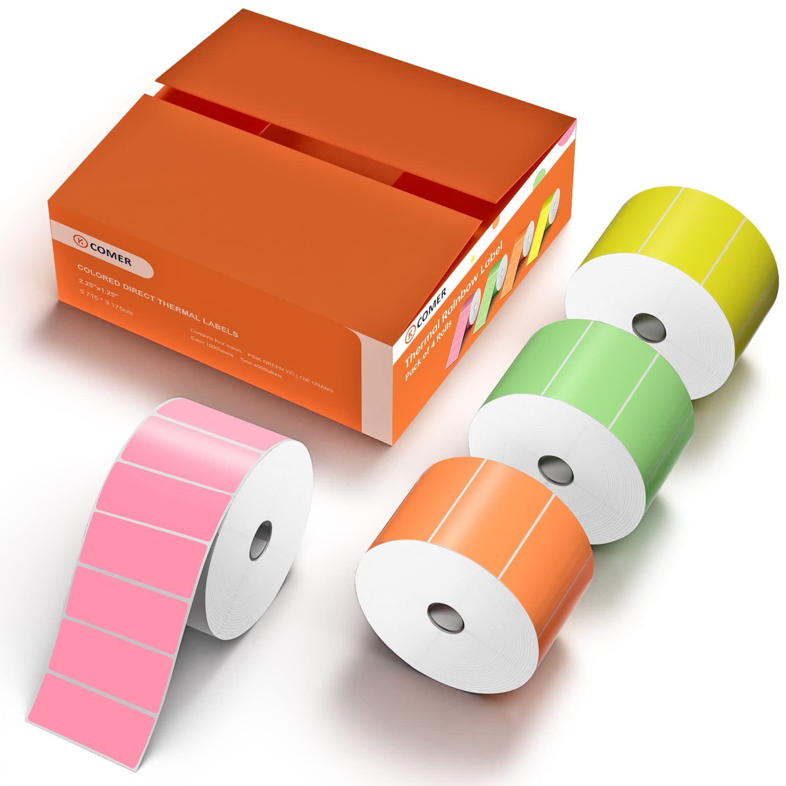 K COMER2.25" X 1.25" Direct Thermal Address Labels for Thermal Printer,BPA&BPS,Self-Adhesive Address Shipping Thermal Stickers Include 4 roll Color Label