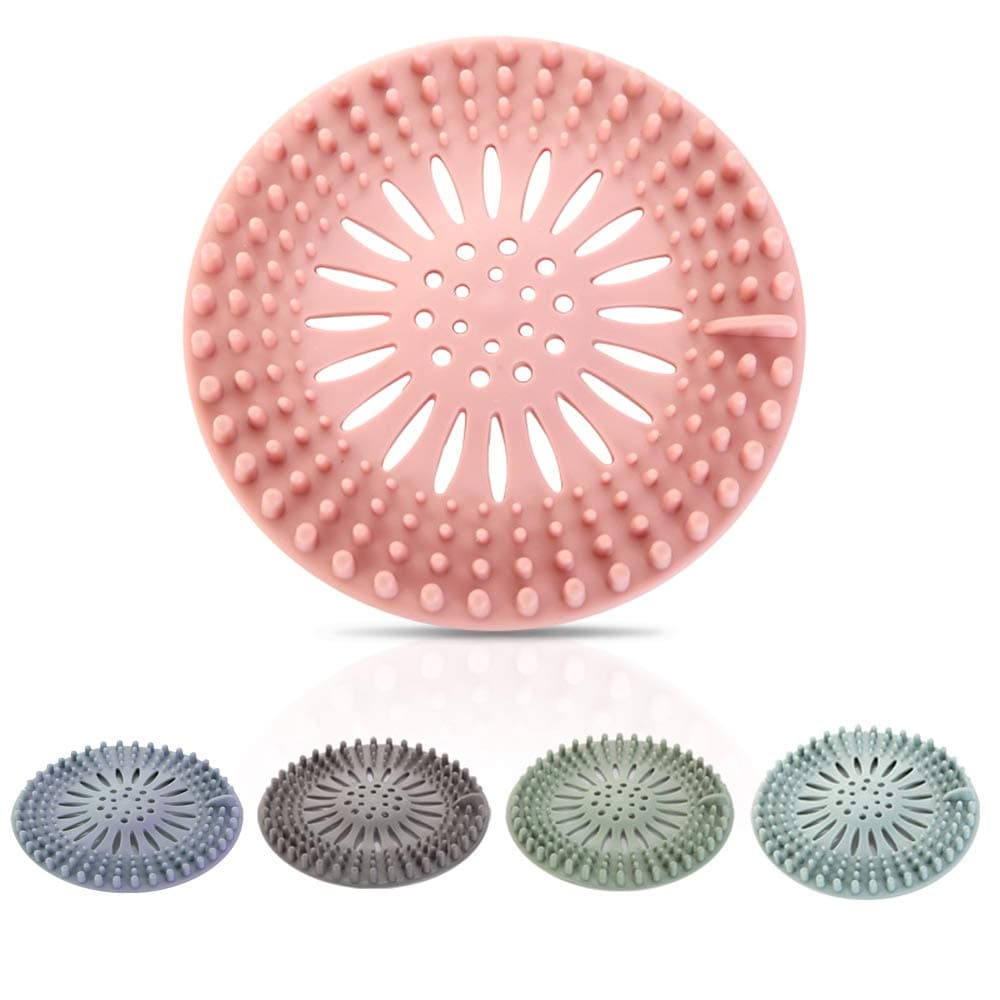 SUJAYU Shower Drain Hair Catcher, 5 Pack Silicone Drain Hair Catcher, Hair Catcher Shower Drain, Drain Hair Catcher Drain Cover Bathtub Accessories Tub Hair Catcher Shower Hair Drain Catcher