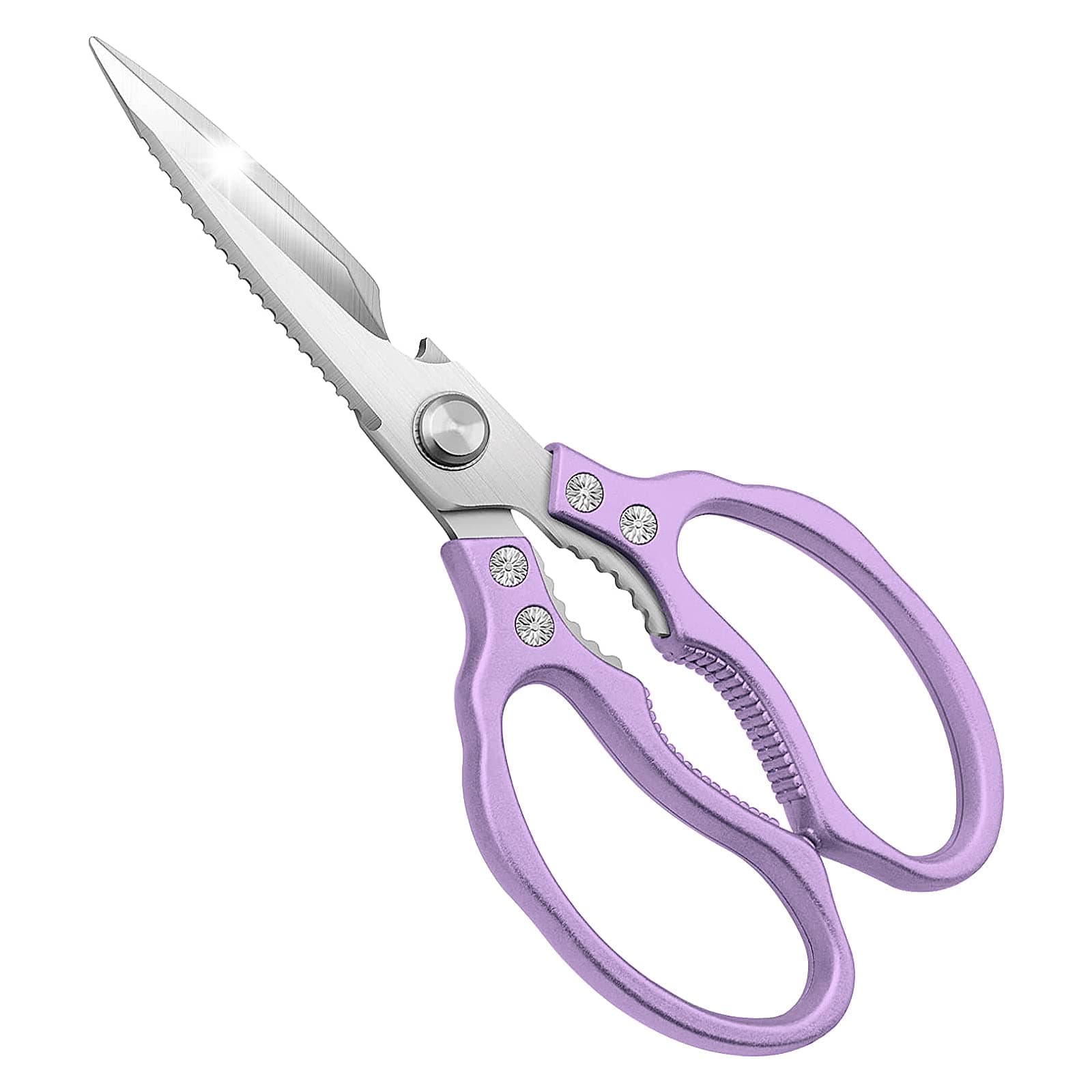 CGBE Kitchen Scissors All Purpose Heavy Duty, Ultra Sharp Stainless Steel Kitchen Shears Dishwasher Safe, Cooking Shears for Chicken, Poultry, Fish, Meat, Herbs & Grapes with Non-Slip Grips - Purple