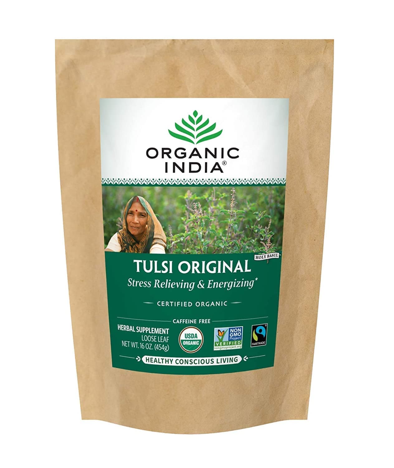 Organic India Tulsi Original Loose Leaf Herbal Tea - Immune Support, Vegan, Gluten-Free, Kosher, USDA Certified Organic, Non-GMO, Caffeine-Free, Healthy Stress-Relief & Uplift Mood - 1 lb Bag