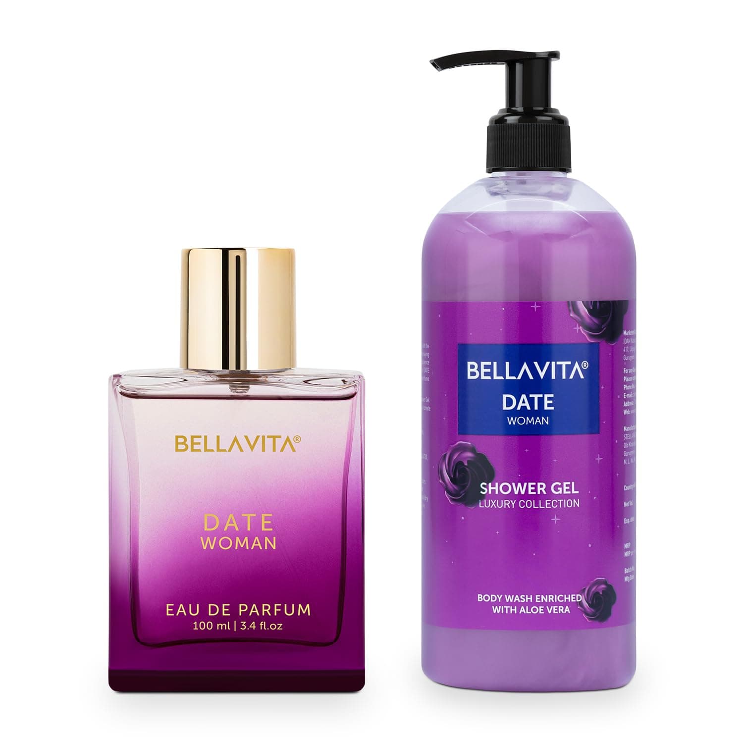 Bella Vita Luxury Date Woman EDP Premium Long Lasting Fragrance Perfume 100ml & Shower Gel for Deep Cleansing, Hydrating, Softer Skin with Aloe Vera 500ml