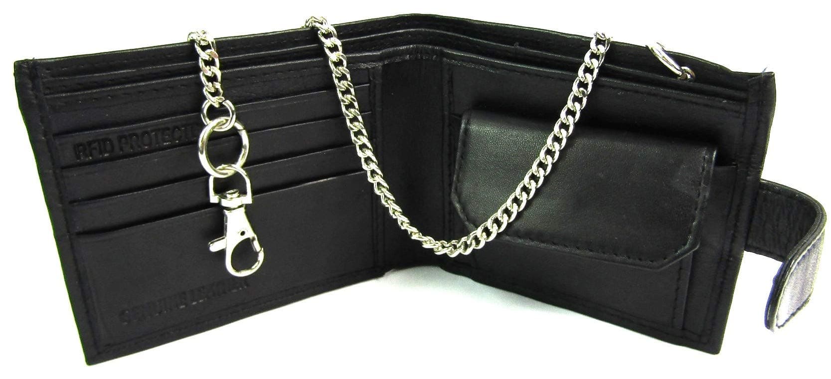 Genuine Black Mens Leather Money Cash Coin Wallet Credit Card Holder With Safety Loop Chain