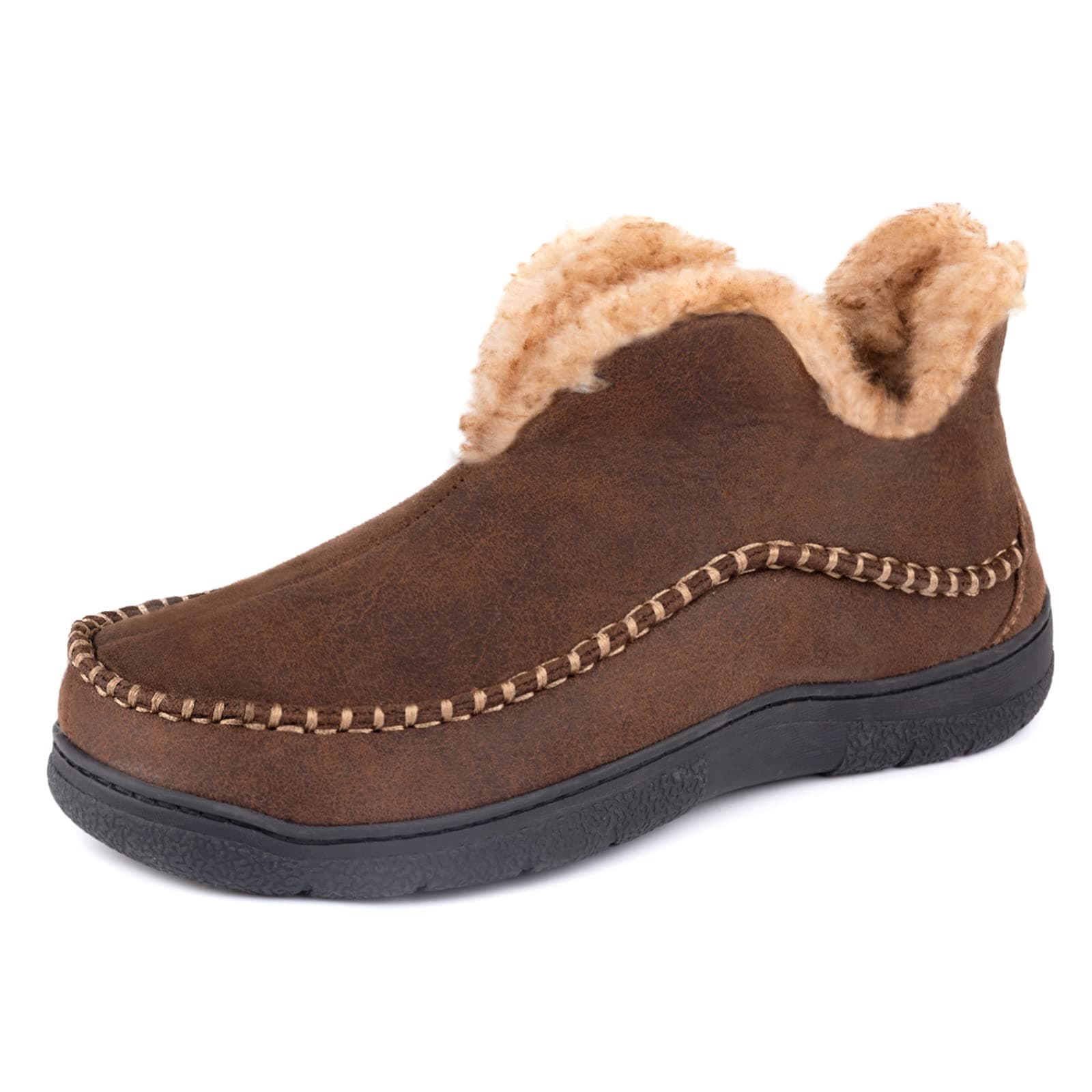 Men's Moccasin Bootie Slippers With Cozy Memory Foam, Winter Warm Fuzzy Indoor Outdoor House Shoes