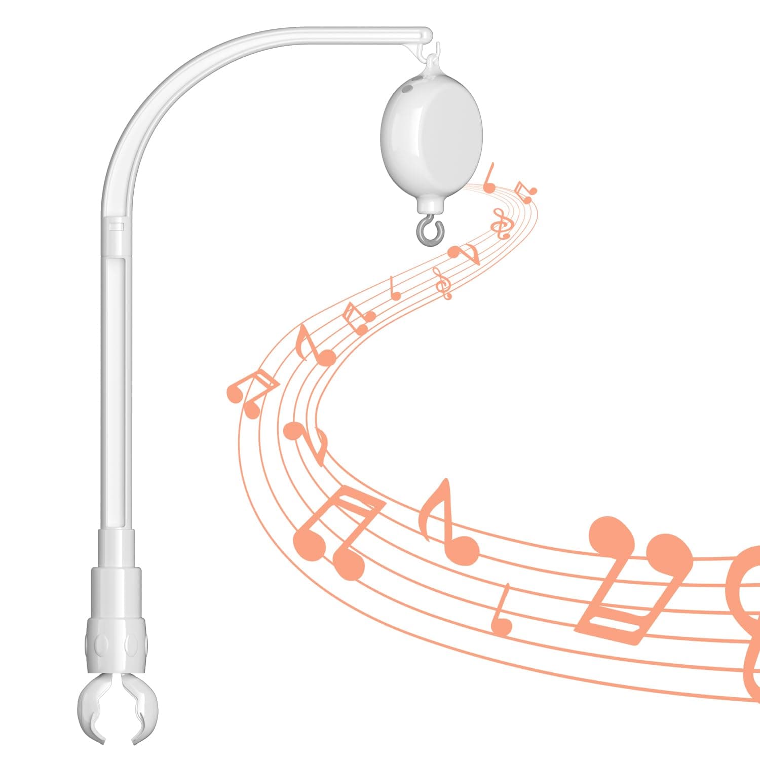 FEISIKE Baby Crib Mobile Arm with Music Box Spin Motor,23 Inch,Volume Control,3 Modes(Turn & Music,Turn Only, Music Only),Nursery Decor Hanger,Holder for DIY Clamp Mobile,35 Lullabies,30 Min Auto-Off