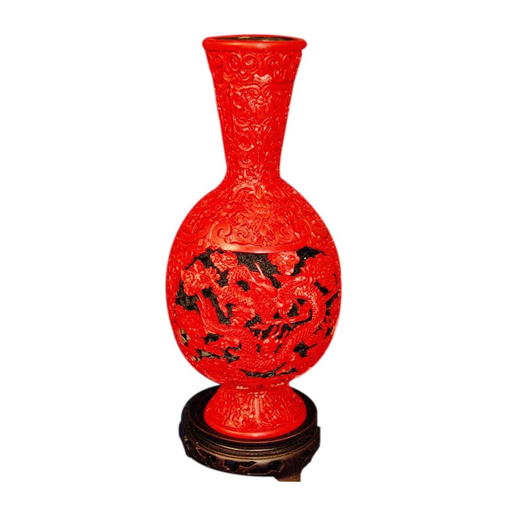 Jade Market Hong Kong Decorative Large Cinnabar Dragon Vase with Pot Belly
